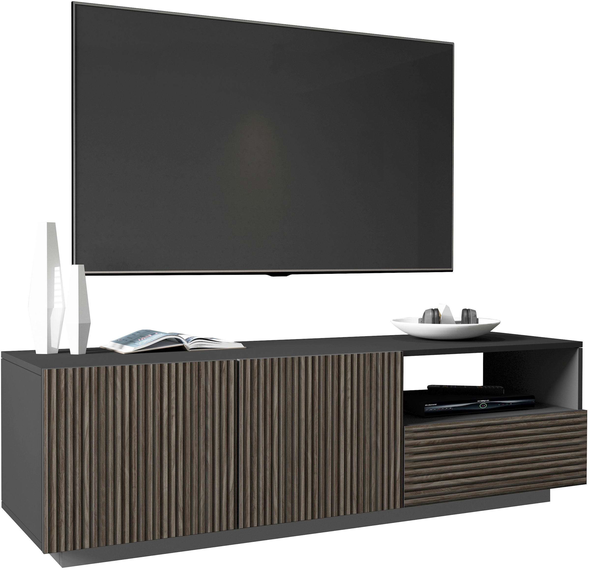 Home affaire Lowboard »Vega,Lowboard,TV Board,TV Schrank,150 cm« mit 2 Türen und 1 Schublade,Fronten mit Rillen-Optik