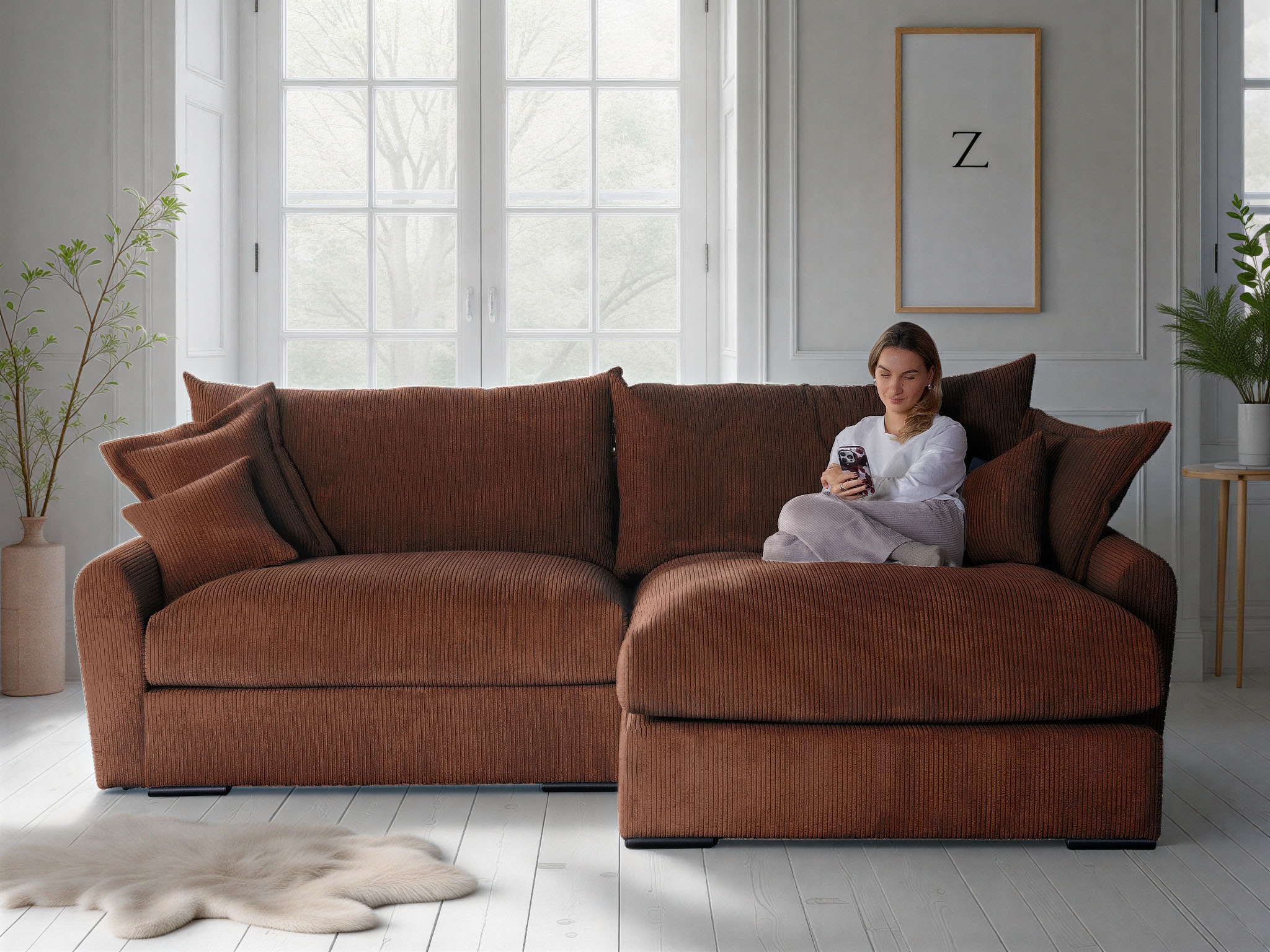 Home affaire Ecksofa »Finca XXL L-Form, B: 247 cm« 4 Zierkissen, Mega-Sofa, in Cord oder Chenille-Struktur, Federkern