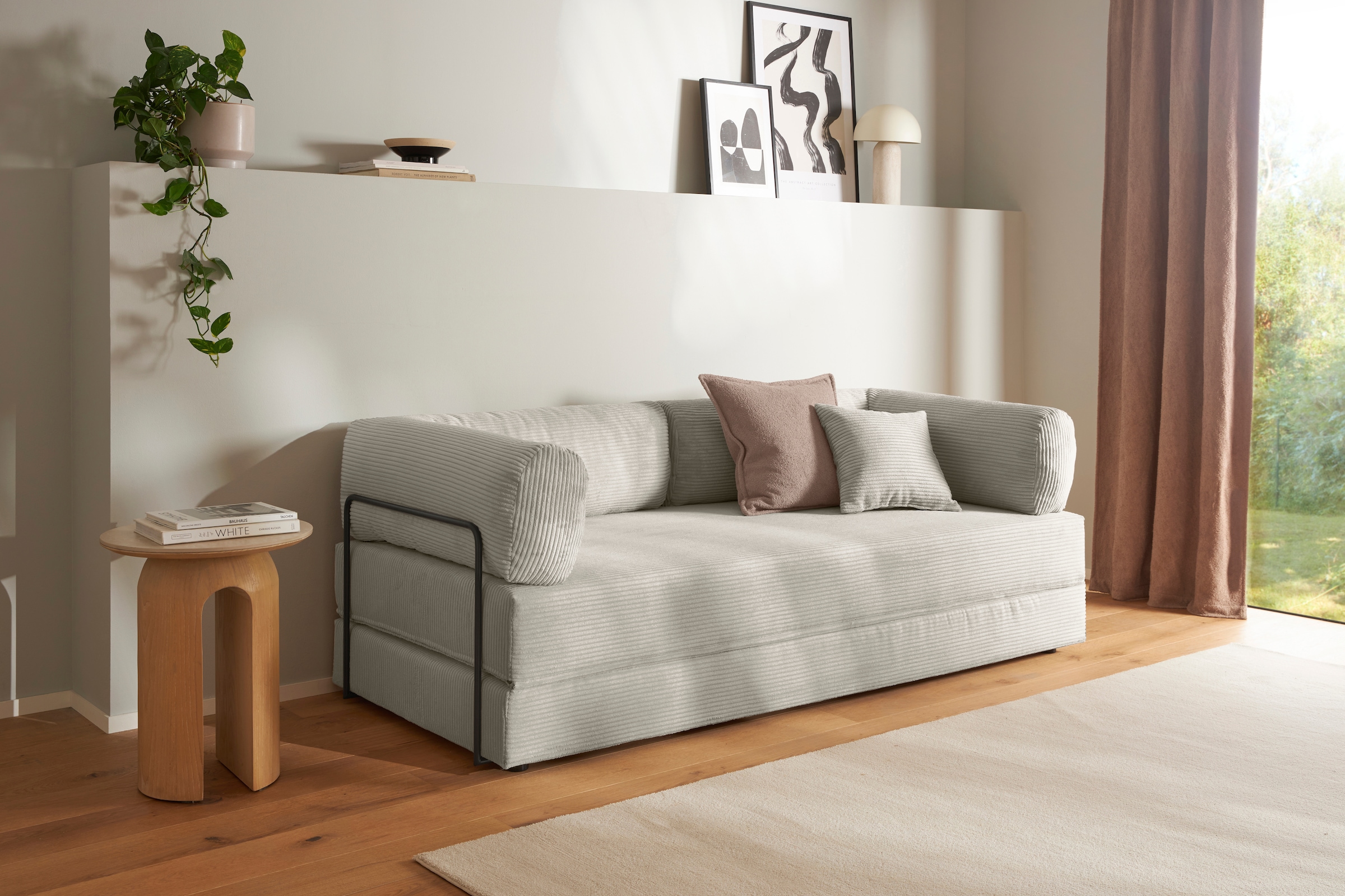 homsy by Ana Johnson Canapé-lit »Folda Dauerschläfer, B: 206 cm, Liegefl. 181x198 cm« mit Bett-/Schlaffunktion, inkl. 1x Zierkissen, Tonnentaschenfederkern