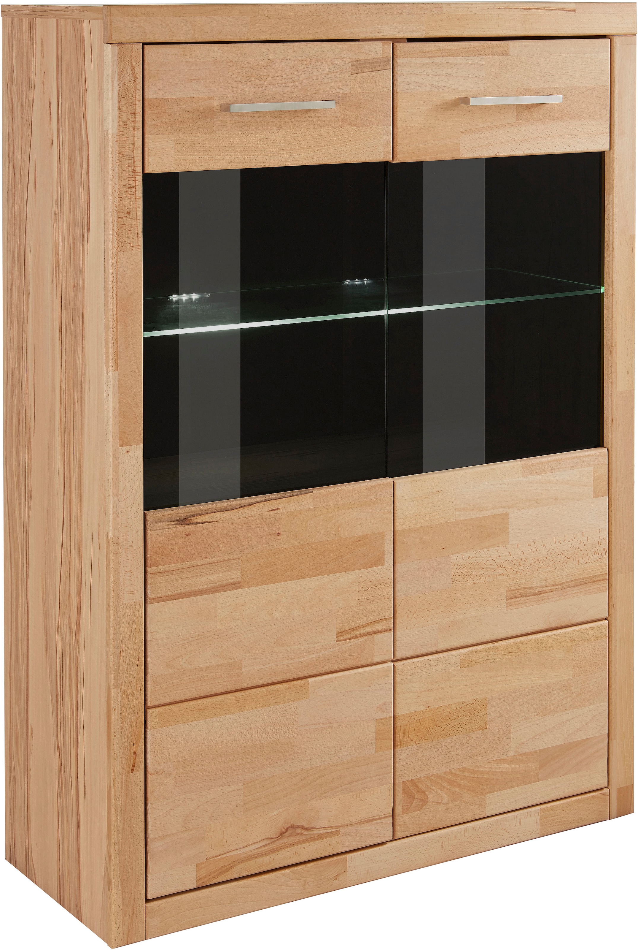 Home affaire Stauraumvitrine »Ribe,125cm hoch, 87cm breit,4 breite Fächer«, Korpus Holzwerkstoff,2Türen mit Glaseinsatz, Böden versetzbar