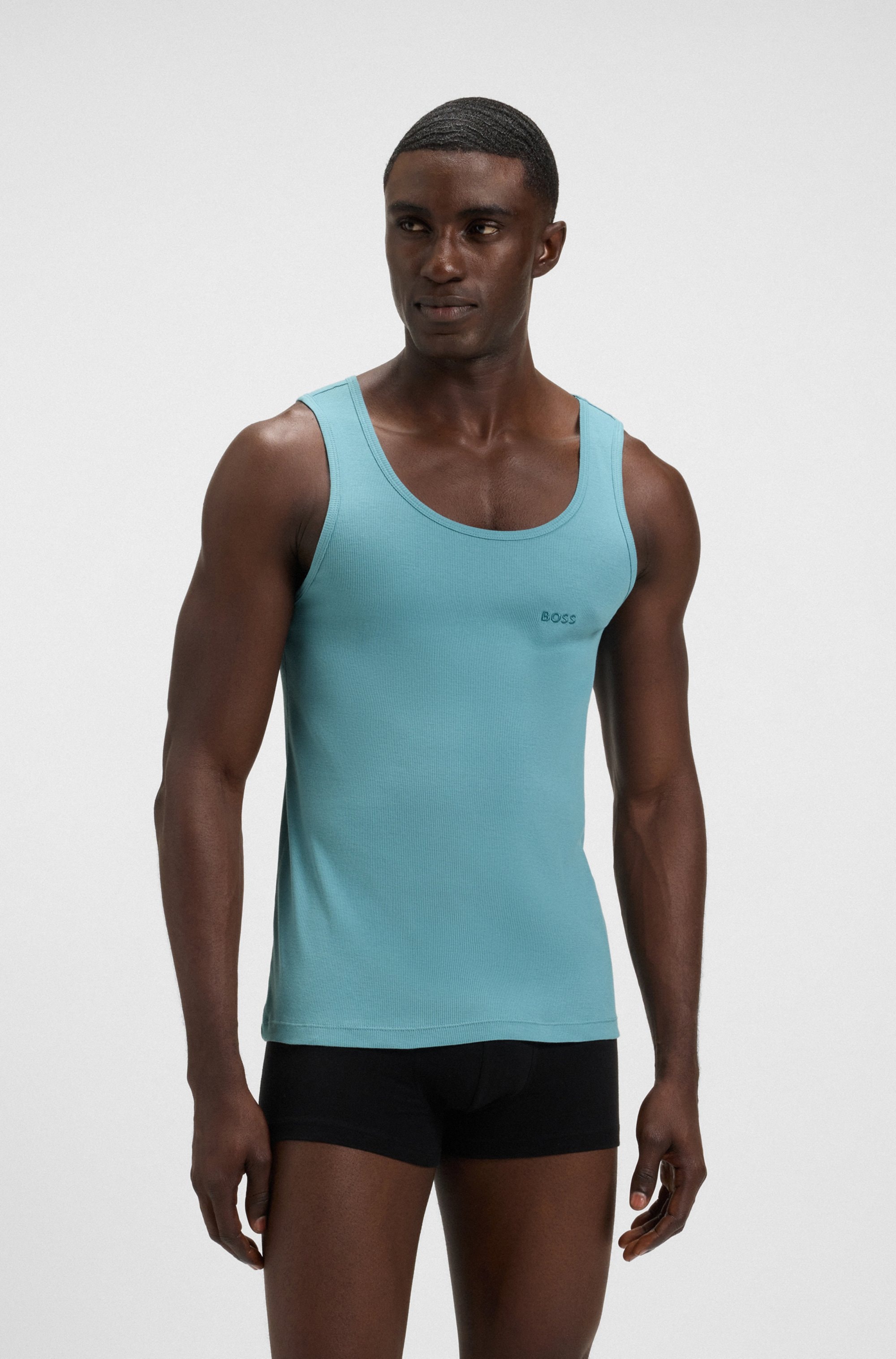 BOSS Tanktop »3P RibClassic BOSS ONE x David Beckham«, Ton in Ton Stickerei auf der Brust