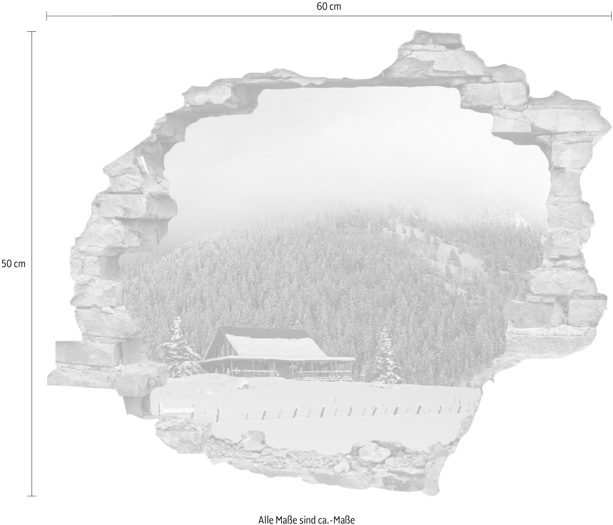 queence Wandtattoo »Almhütte«, (1 St.), Wandsticker, Wandbild, selbstklebend, 3D, Wanddurchbruch