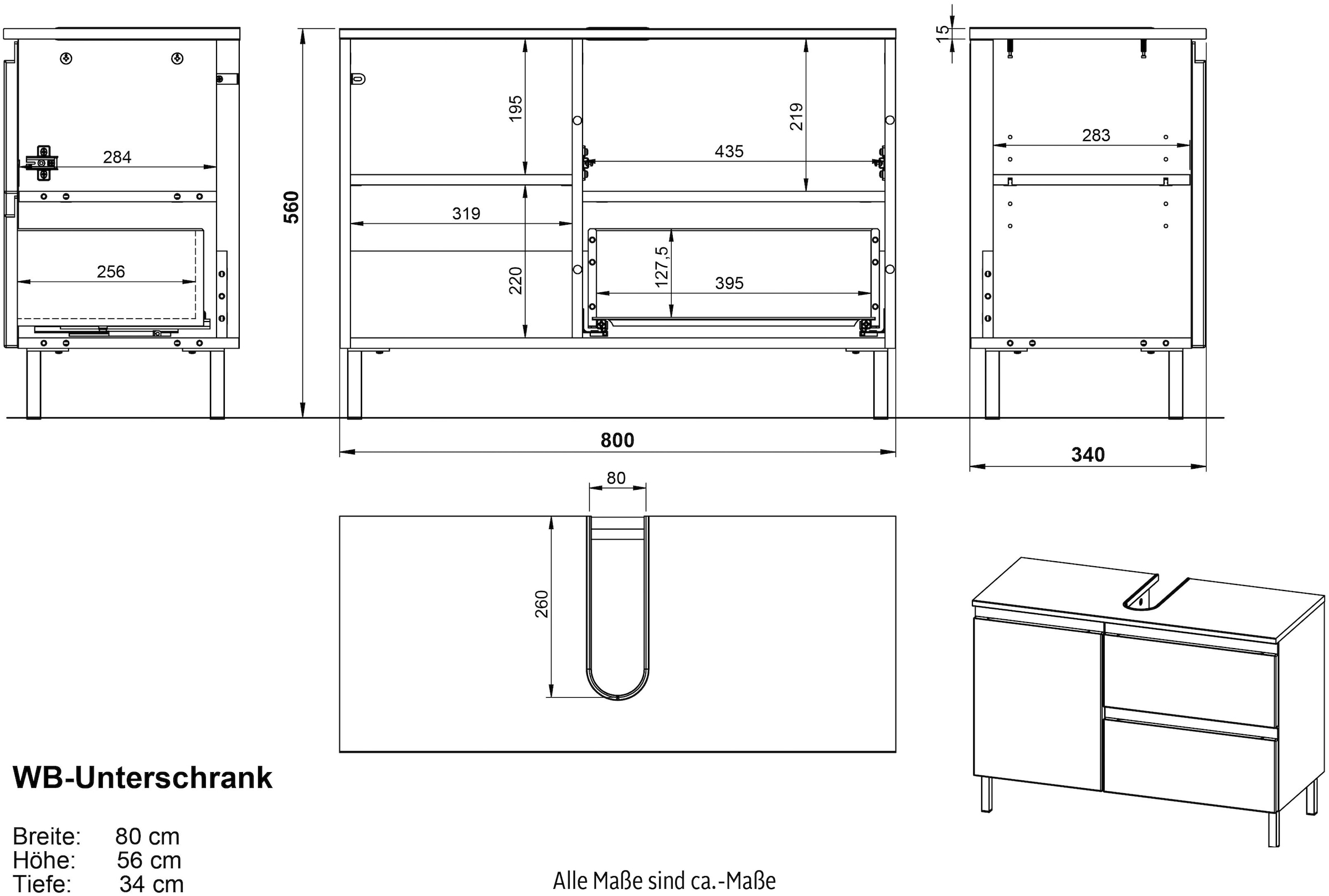 GERMANIA Waschbeckenunterschrank »Torrance«, (in 2 Breiten), mit Schublade & Füssen aus Metall, griffloses Design, Made in Germany