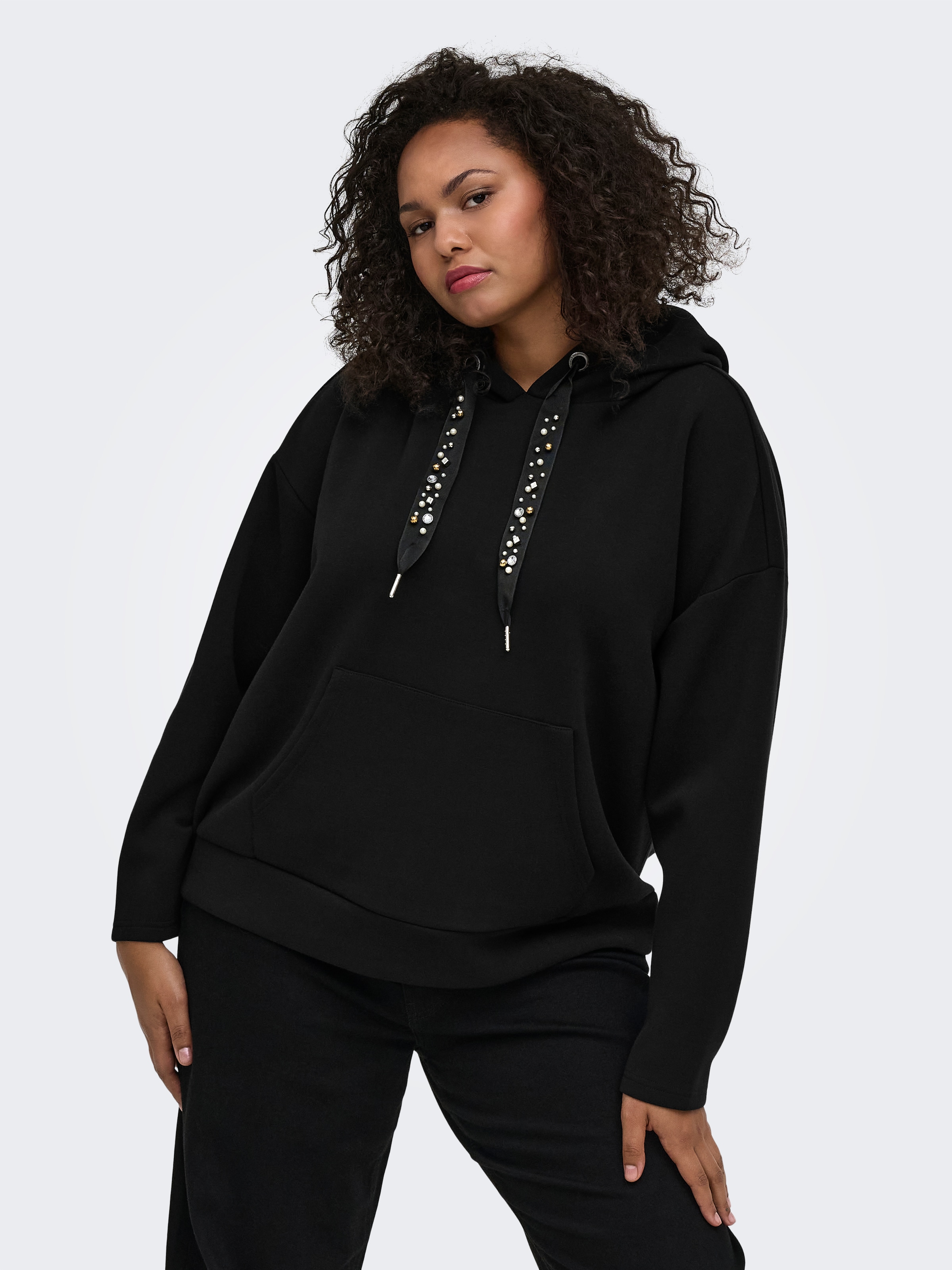Image of ONLY CARMAKOMA Kapuzensweatshirt "CARSCARLETT FANCY L/S SWT JRS", Materialmix