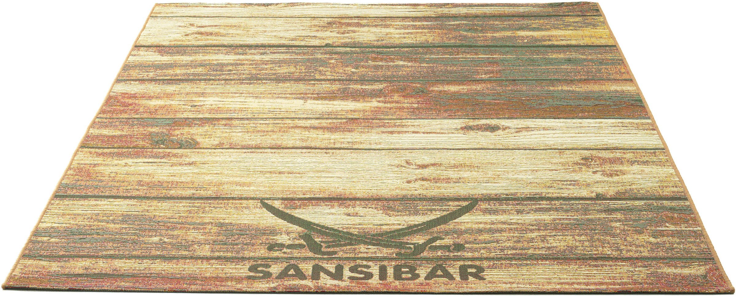 Sansibar Teppich »Rantum Beach SA-029«, rechteckig, 5 mm Höhe, Flachgewebe, modernes Design, Motiv Holzdielen, In- & Outdoor geeignet
