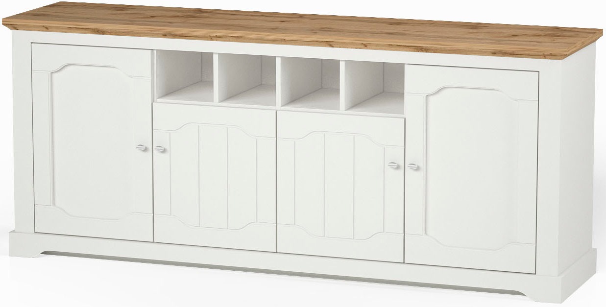 Image of Home affaire Kommode »Teverton«, Kommode "Teverton" 4 Türen, 2 davon mit Glaseinsatz, 4 offene Fächer, Breite 188 cm bei Ackermann Versand Schweiz