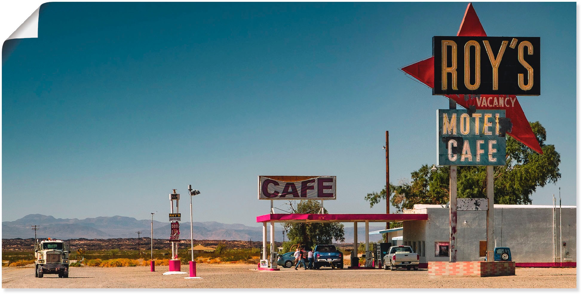 Image of Artland Wandbild »Roy`s Tankstelle an der Route 66«, Gebäude, (1 St.), in vielen Grössen & Produktarten -Leinwandbild, Poster, Wandaufkleber / Wandtattoo auch für Badezimmer geeignet bei Ackermann Versand Schweiz