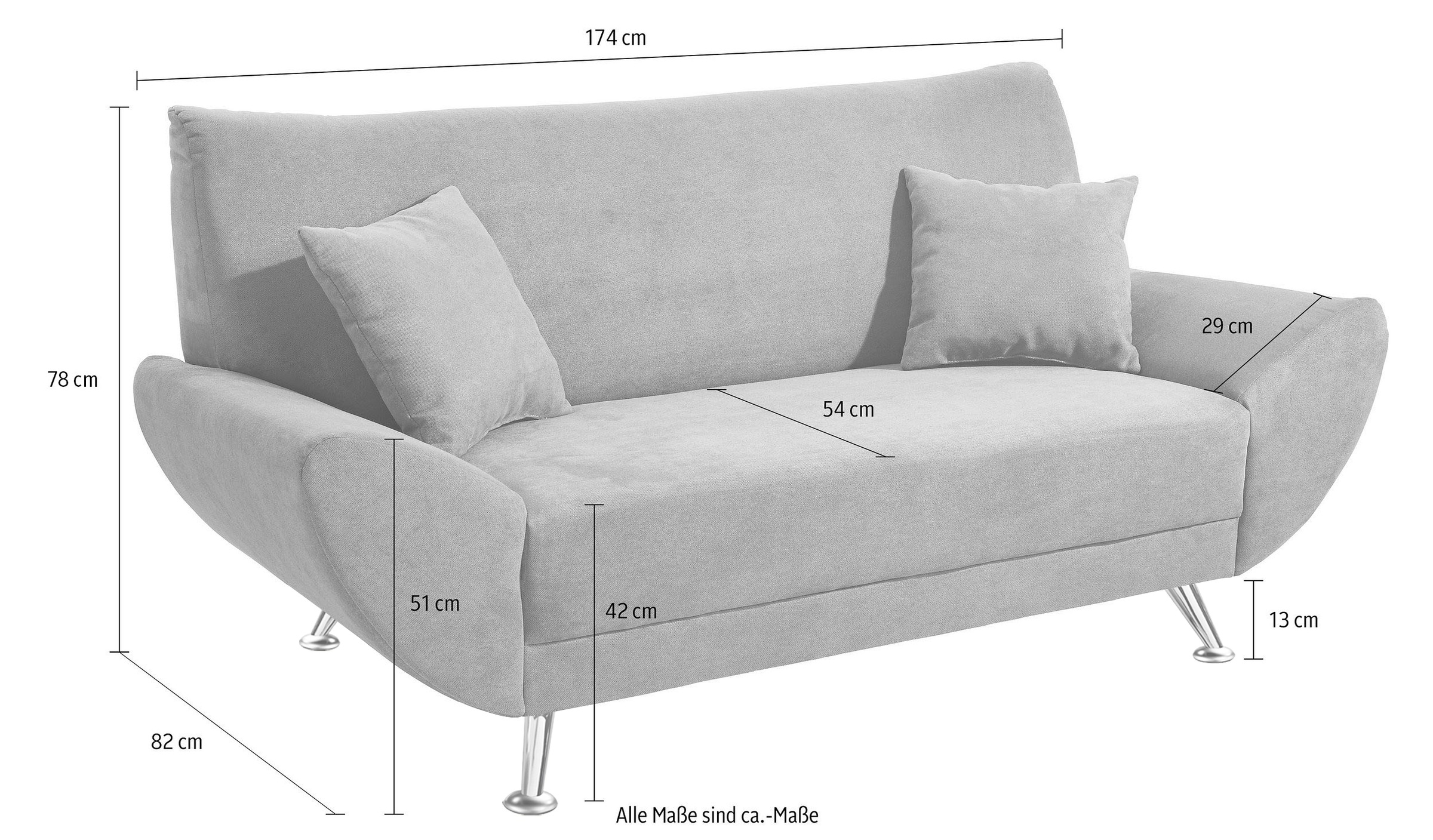 Home affaire 2-Sitzer »Saltare, elegant & komfortabel, toller Designfuss, Breite 174cm, bequem« bequeme Armlehnen