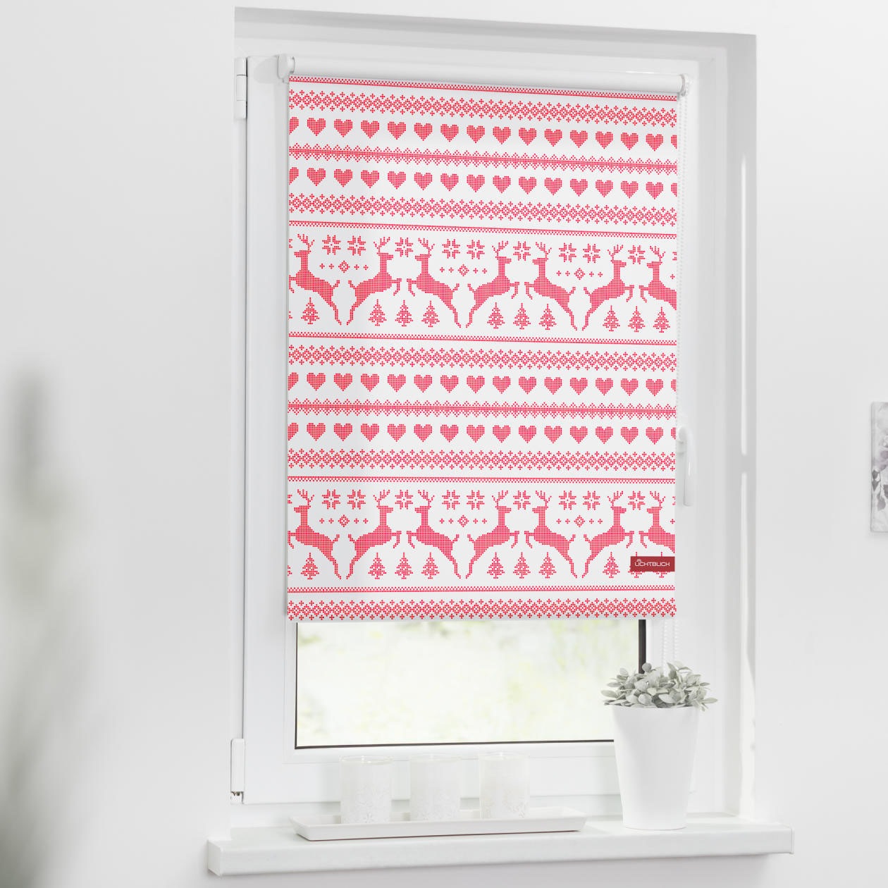 Image of LICHTBLICK ORIGINAL Seitenzugrollo »Rollo Klemmfix, ohne Bohren, Verdunkelung, Rentiere Muster - Rot Weiss«, verdunkelnd, Verdunkelung-energiesparend, freihängend bei Ackermann Versand Schweiz