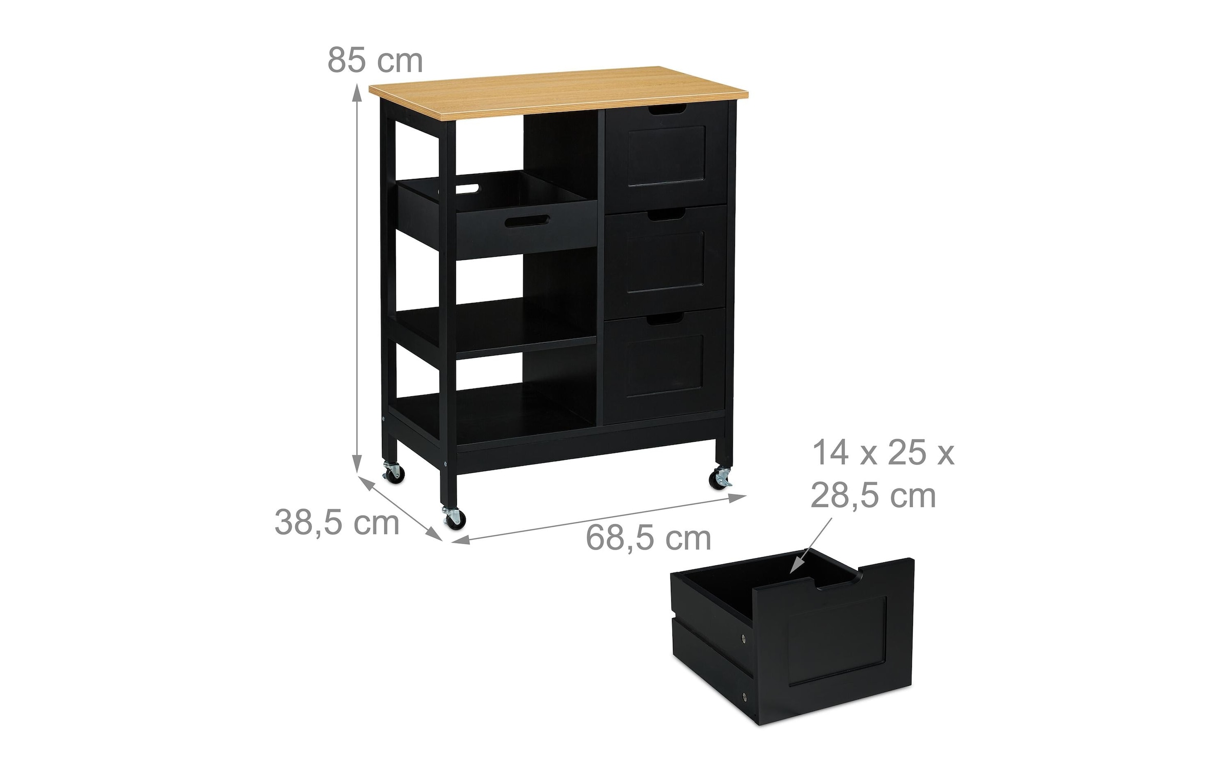 relaxdays Chariot de cuisine »Rollwagen mit Arbeitsplatte«