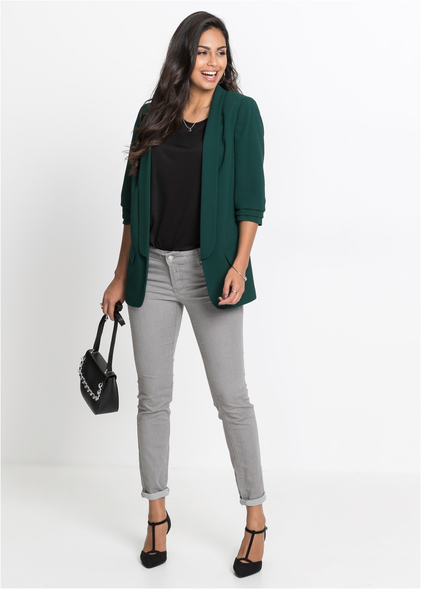bonprix Blazer long festlicher Stil, taillierte Passform, aus Polyester und Elasthan