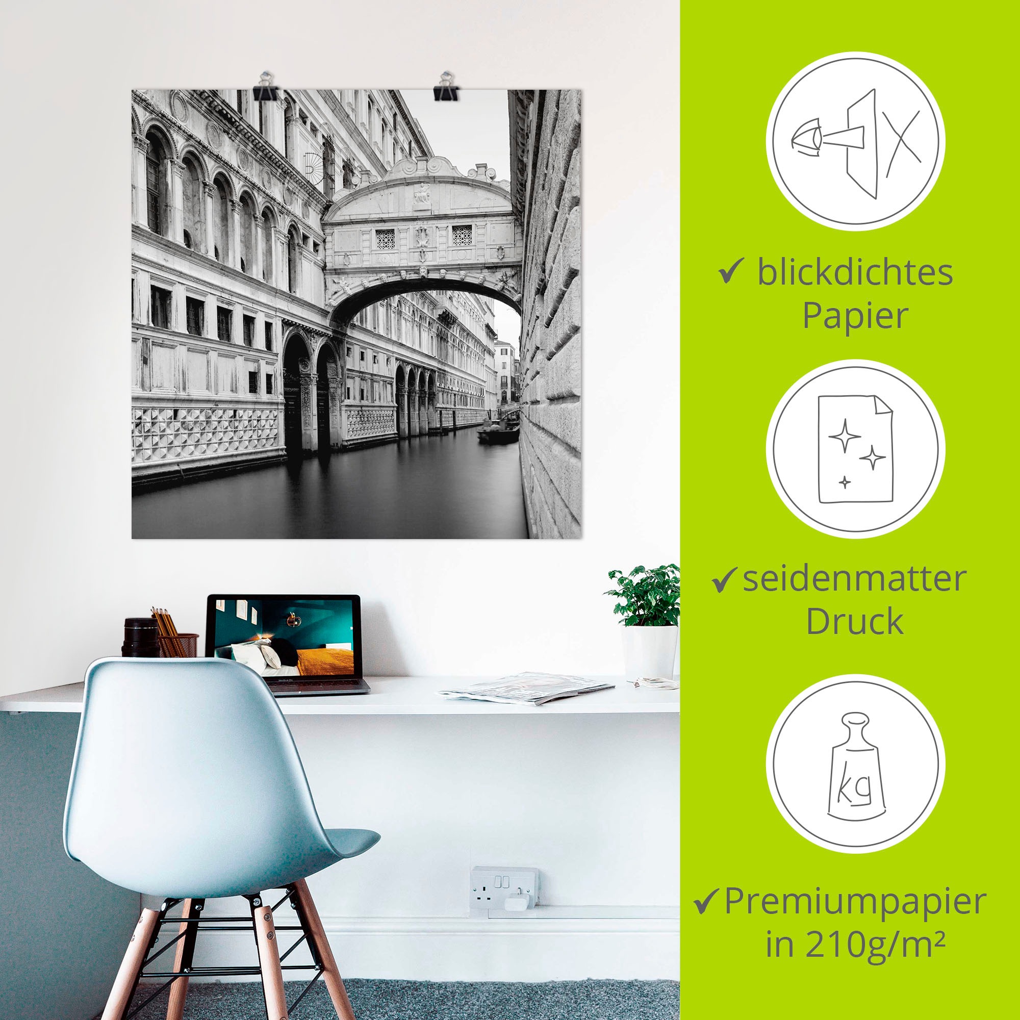 Artland Poster »Seufzerbrücke«, Italien, (1 St.), als Alubild, Leinwandbild, Wandaufkleber oder Poster in versch. Grössen