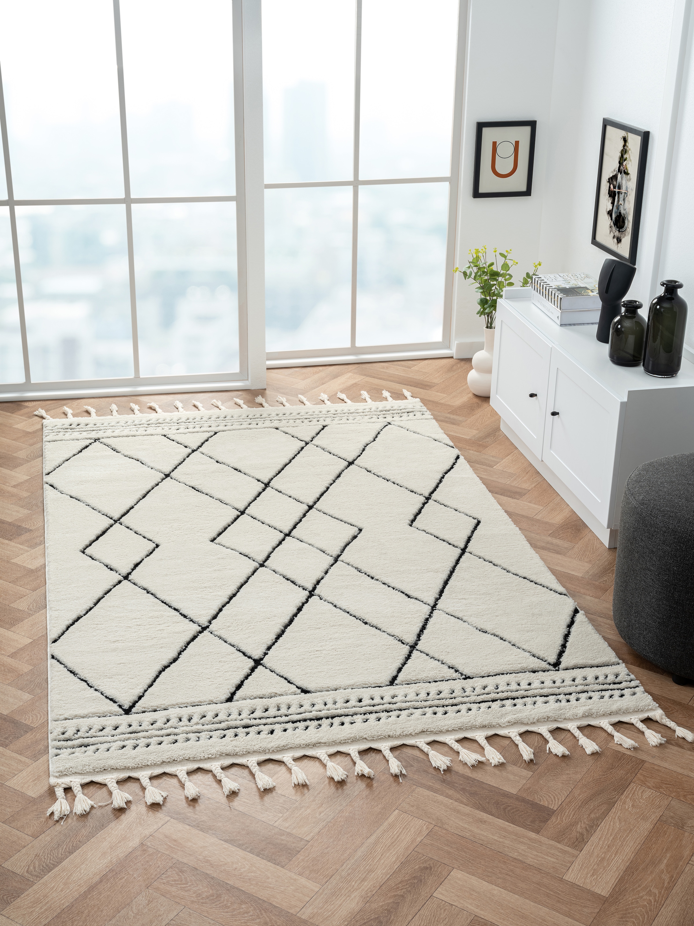 Image of Myflair Möbel & Accessoires Hochflor-Teppich "Moroccan Design, LAGERRÄUMUNG" rechteckig 24 mm Höhe modern, marokkanisches Design, Rauten Muster, weich durch Hochflor