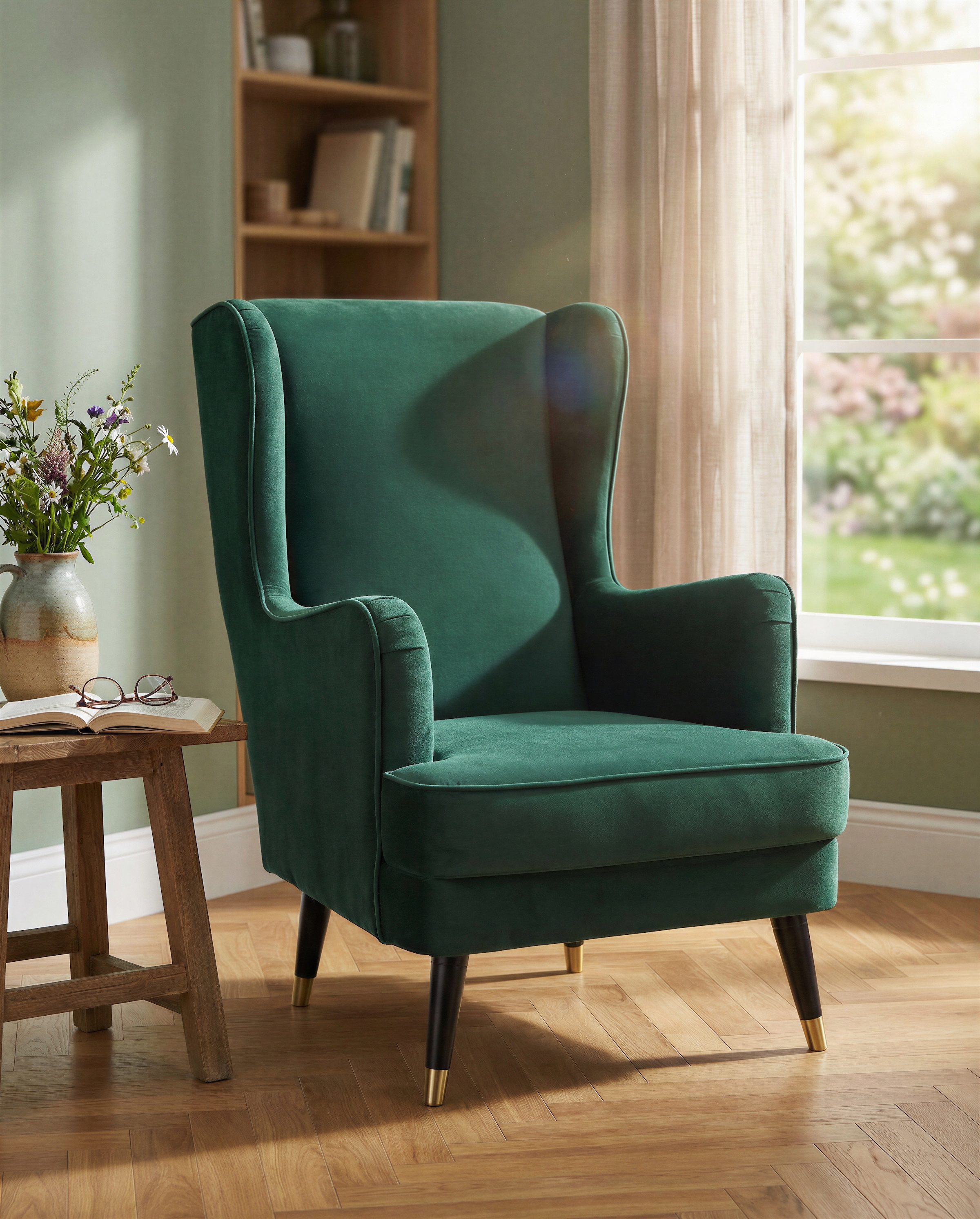 Home affaire Fauteuil à oreilles »ZILLER, TV-Sessel, frei im Raum stellbar, in Cord und Samtvelours,« Holzfüsse mit dekorativen Metallhülsen, Traumhafter Relaxsessel