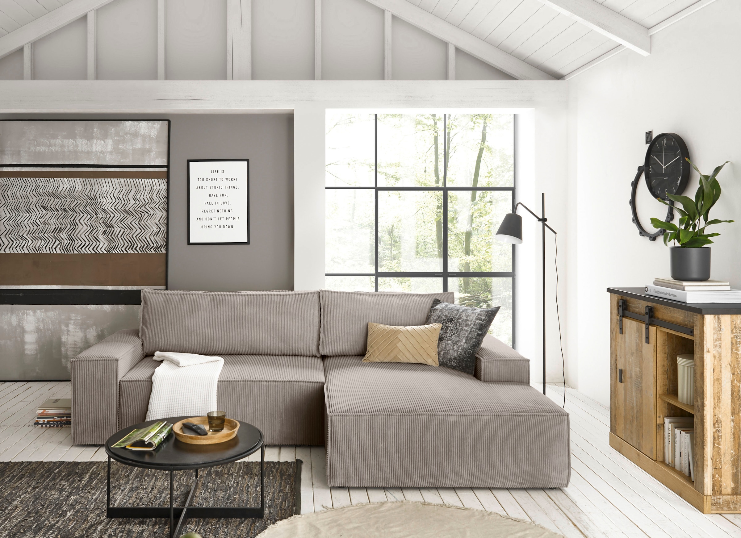 Home affaire Canapé d'angle »SHERWOOD Schlafsofa 267 cm, L-Form,« Schlaffunktion mit Bettkasten (210x136 cm), Cord, Vintage, Samtvelours