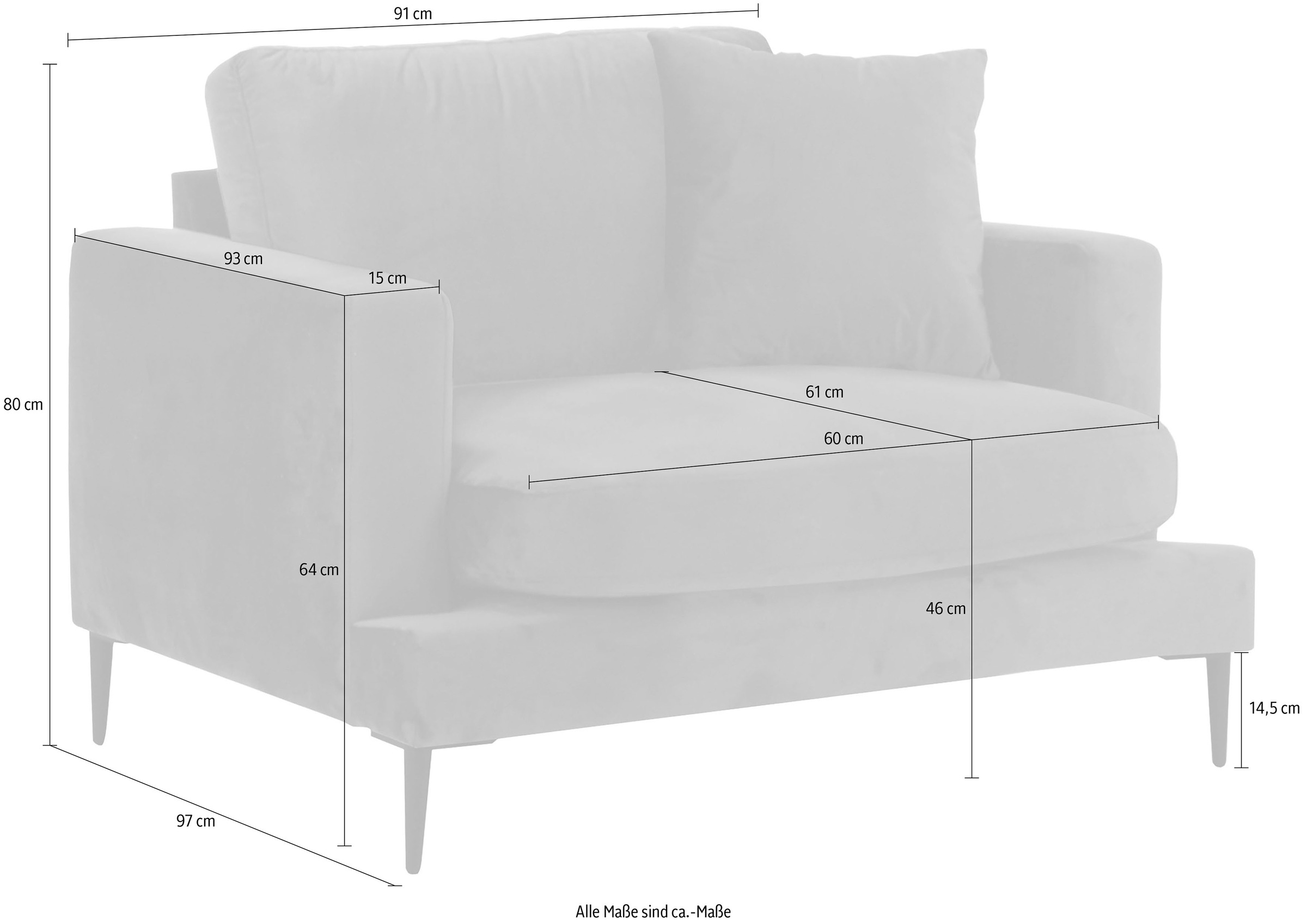 Leonique Sessel »Cozy Loungesessel, Designersessel, Masse B/T/H: 91/97/80 cm«, mit Metallbeinen und Zierkissen