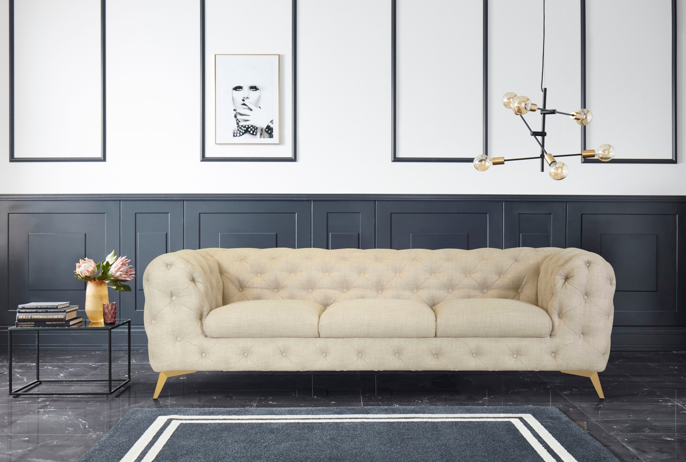 Home affaire Chesterfield-Sofa »Glynis« aufwändige Knopfheftung, moderne Chesterfield Optik, Fussfarbe wählbar