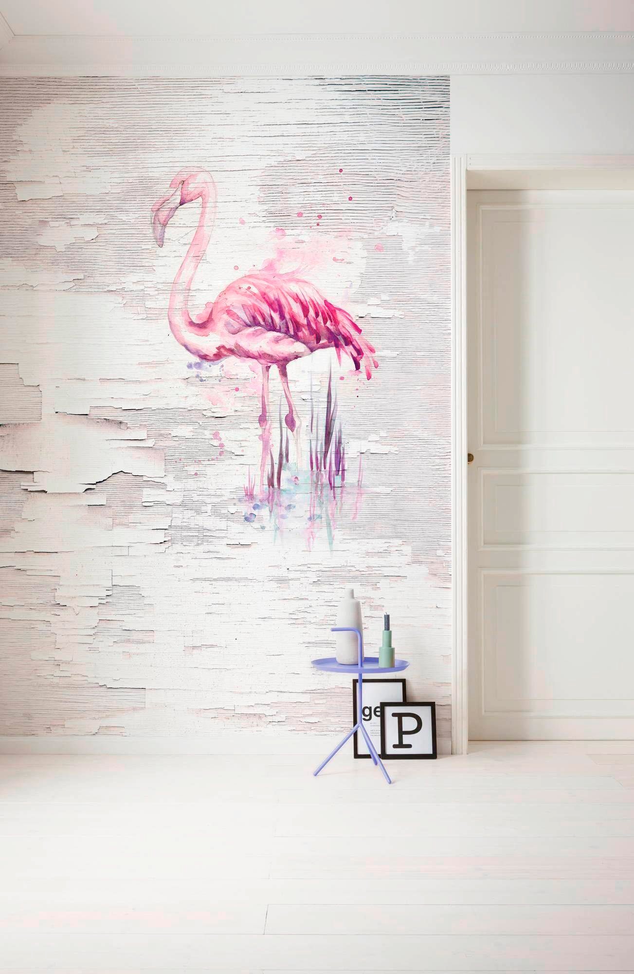 Komar Vliestapete »Digitaldruck Vlies - Pink Flamingo - Grösse 200 x 250 cm«, bedruckt, Wohnzimmer, Schlafzimmer