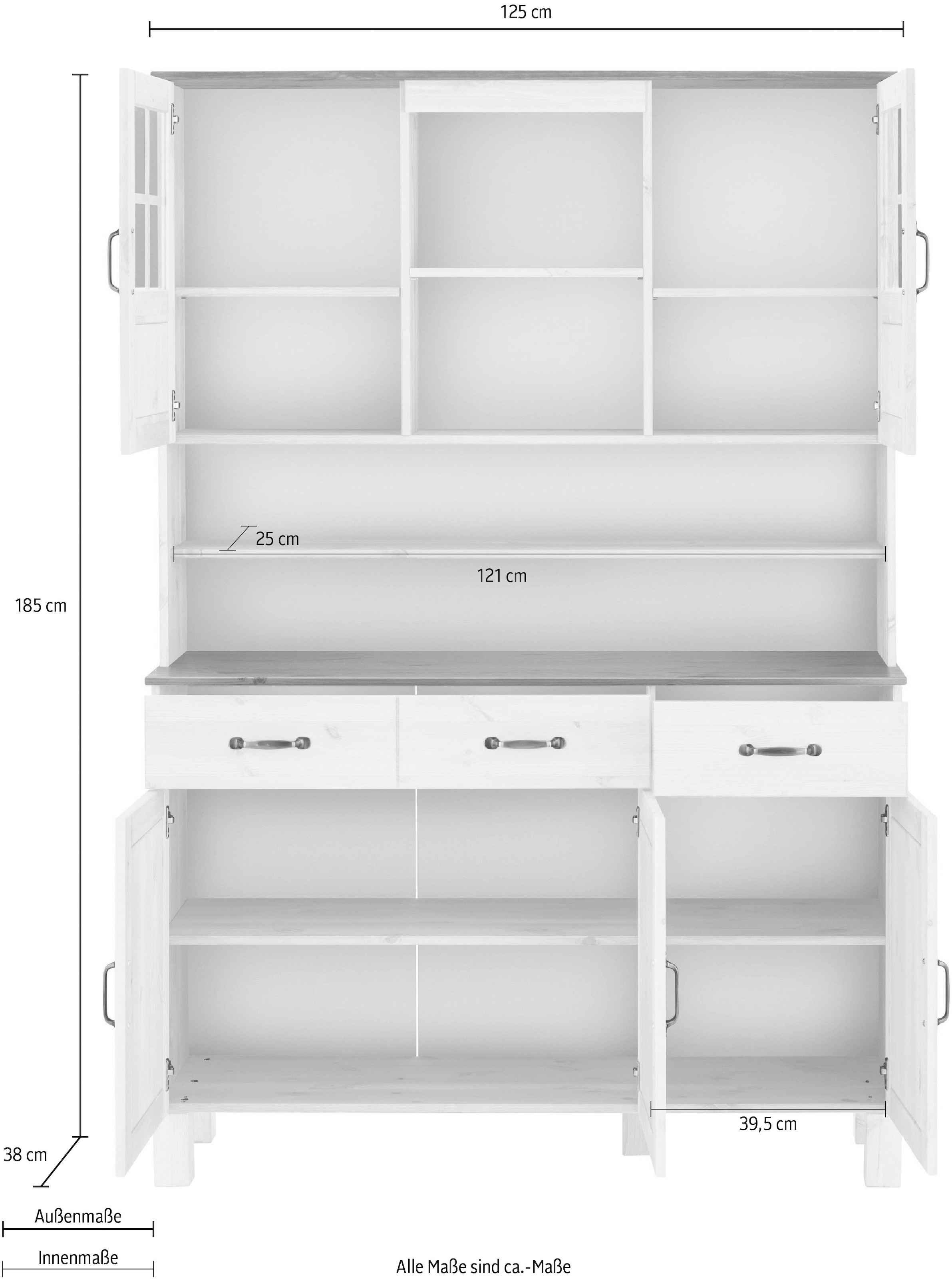 Home affaire Küchenbuffet »Alby«, Breite 125 cm, 2 Glastüren, 2 Schubladen  versandkostenfrei auf