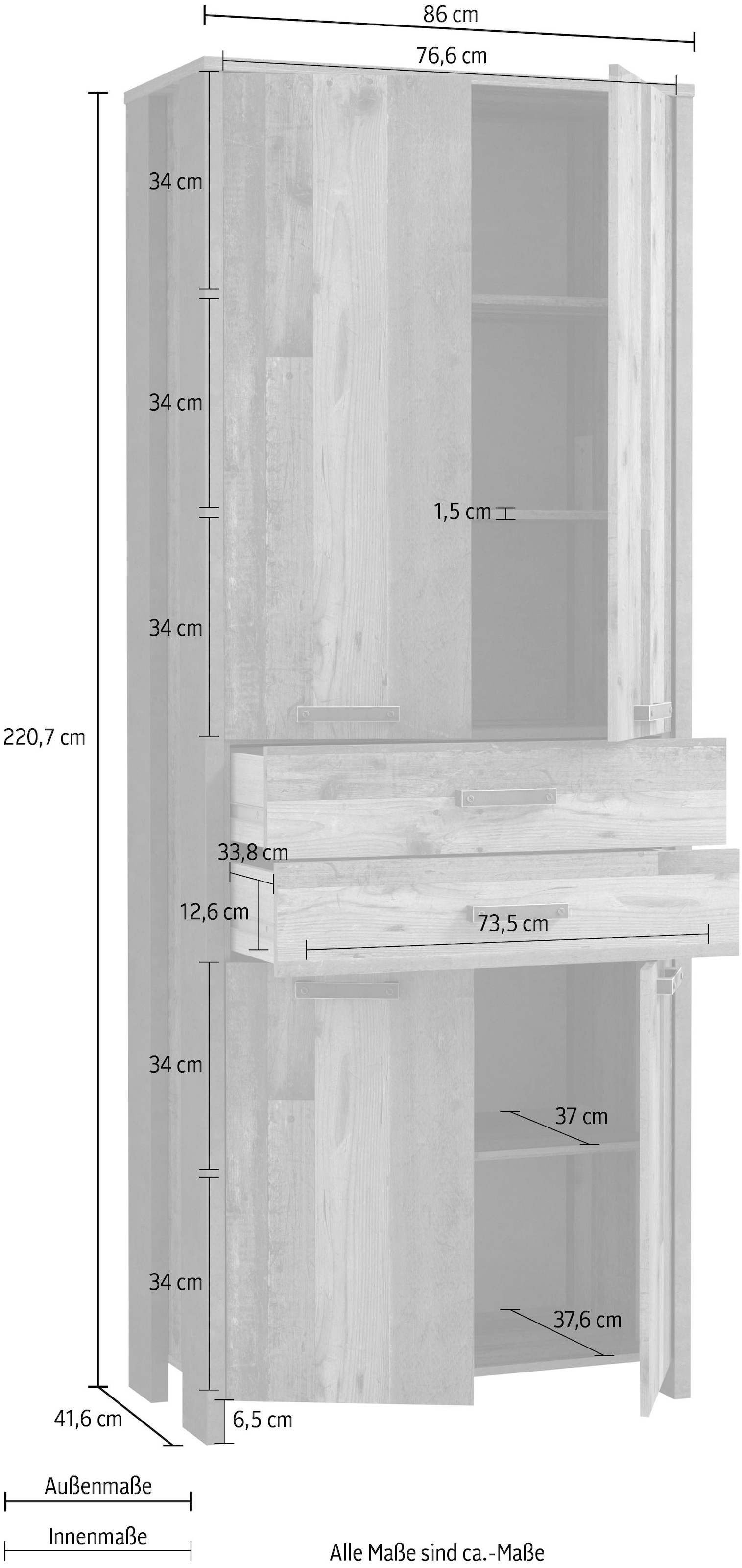 FORTE Aktenschrank »Clif« Mehrzweckschrank im Industriestil, Breite 86 cm x Höhe 220 cm
