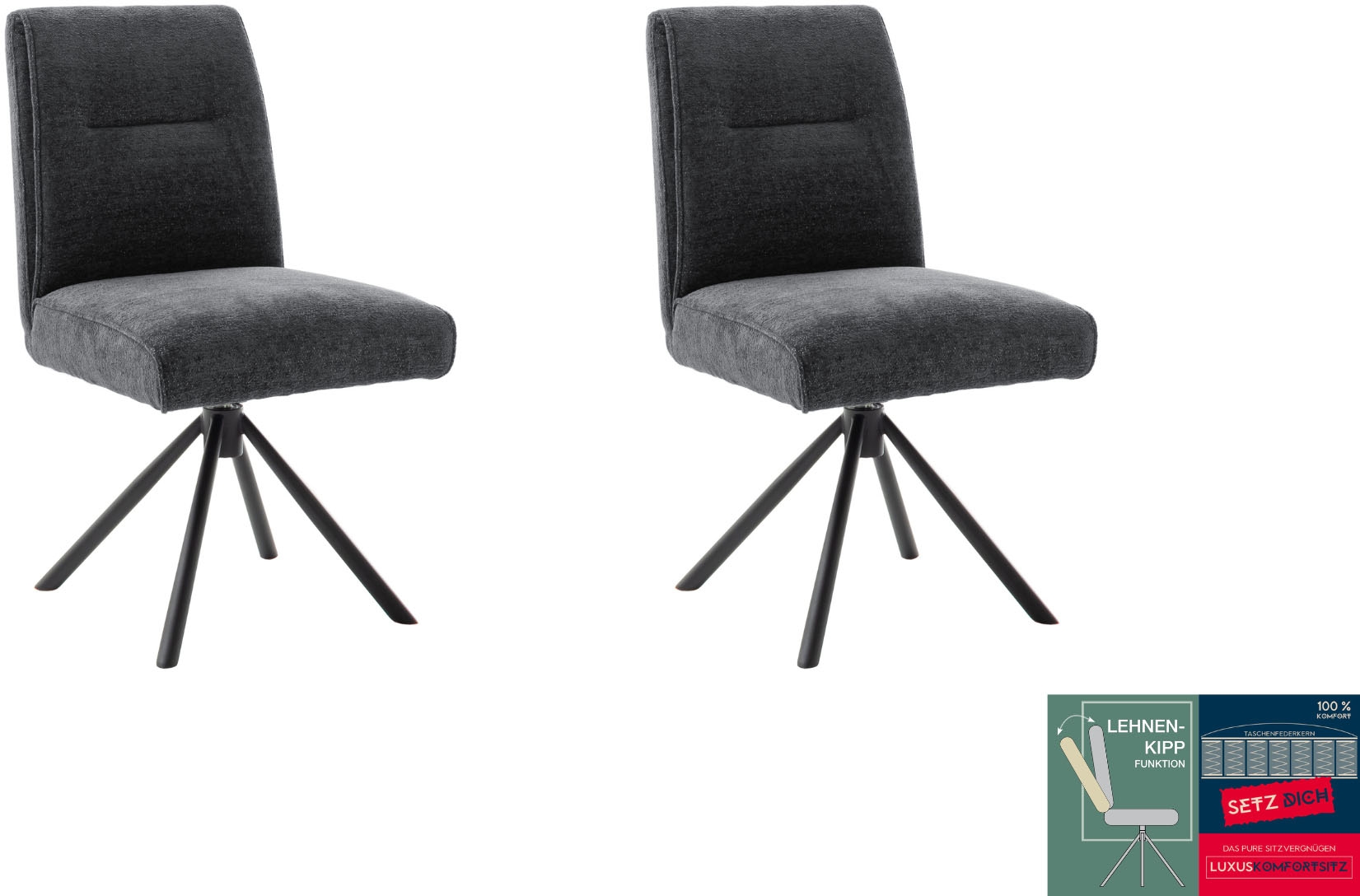 MCA furniture Chaise à 4 pieds »DELANE Esszimmerstuhl (2er Set) - Stuhl« (Set) 2 cuisTaschenfederkern, Lehnenkippfunktion, beweglicher Rücken, 360° drehbar