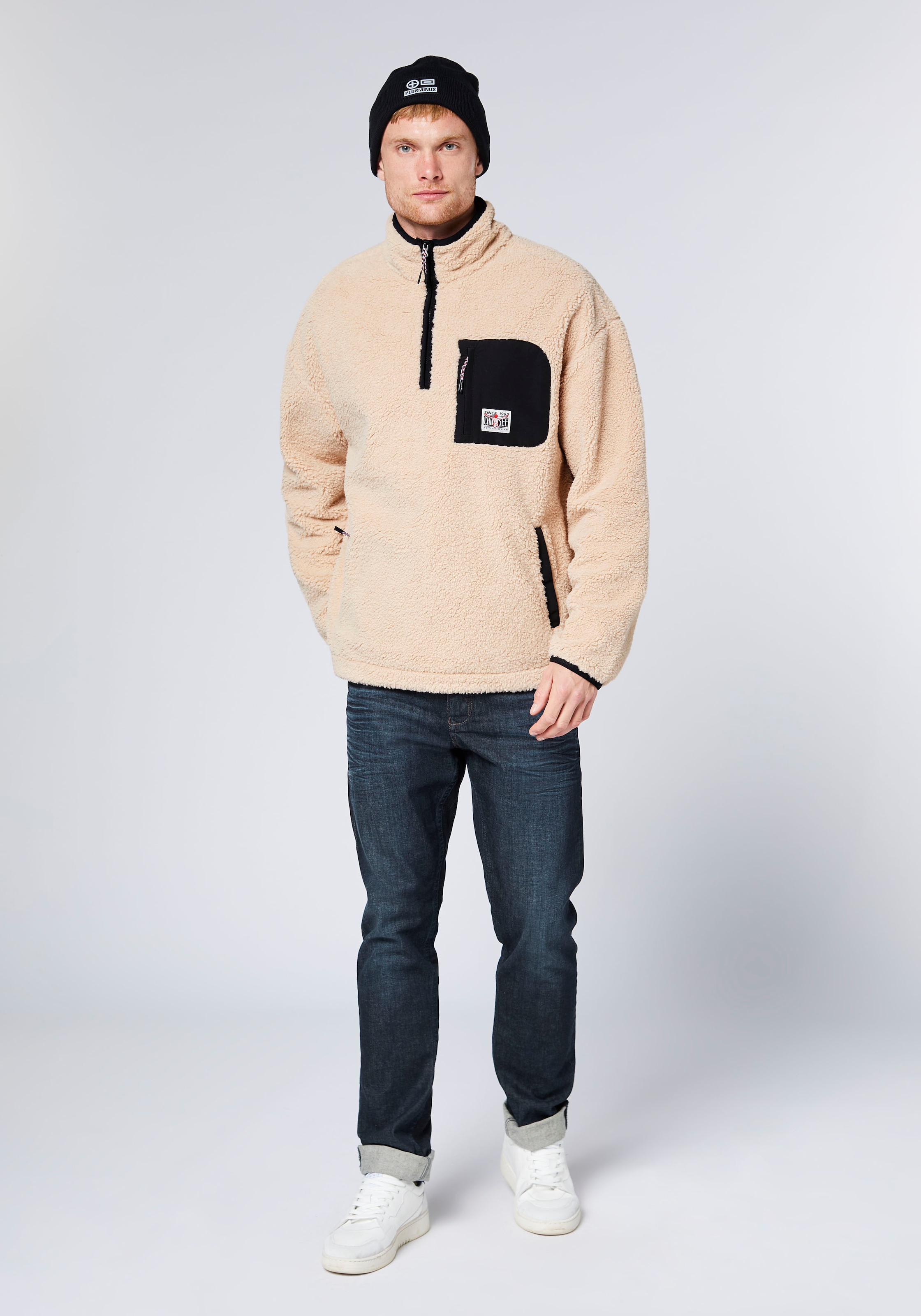 Chiemsee Pull en maille polaire »Teddyfleecepullover« aus Strickfleece, hoch geschlossener Ausschnitt, sportlicher Stil