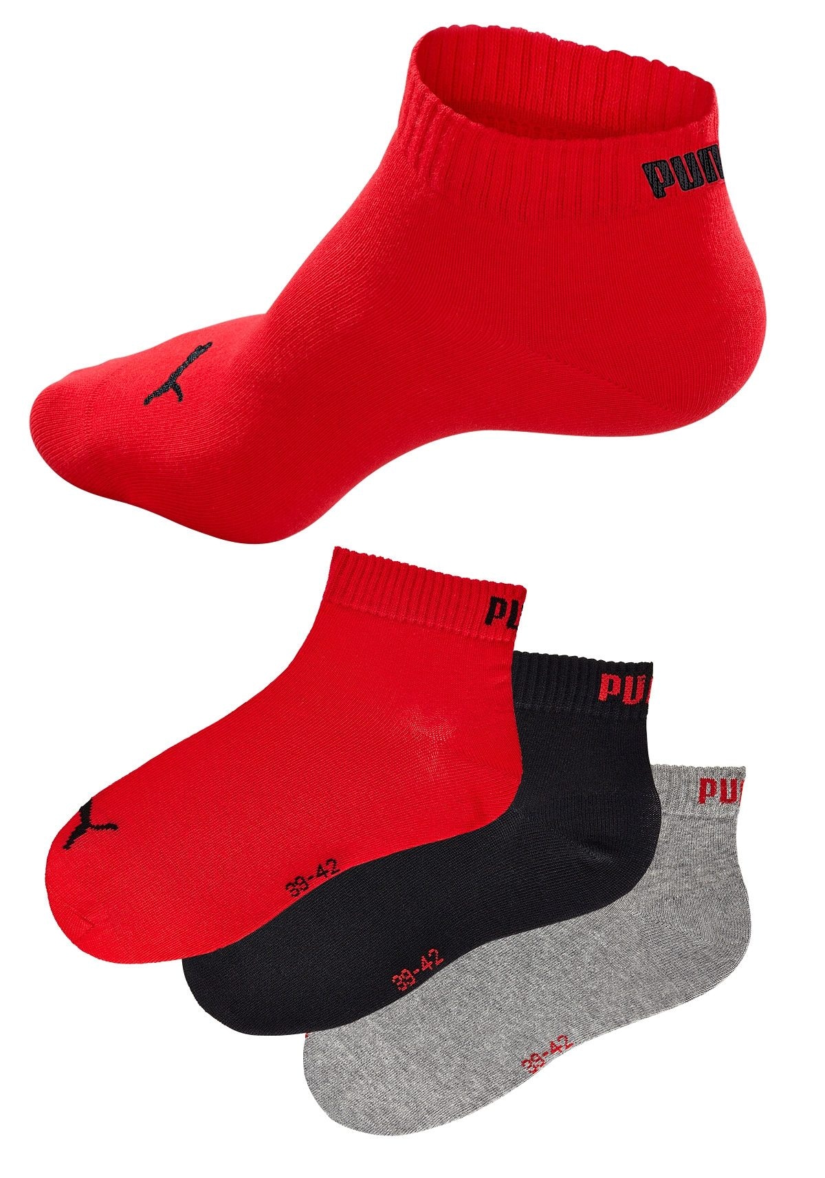 PUMA Kurzsocken, (3 Paar), mit Rippbündchen