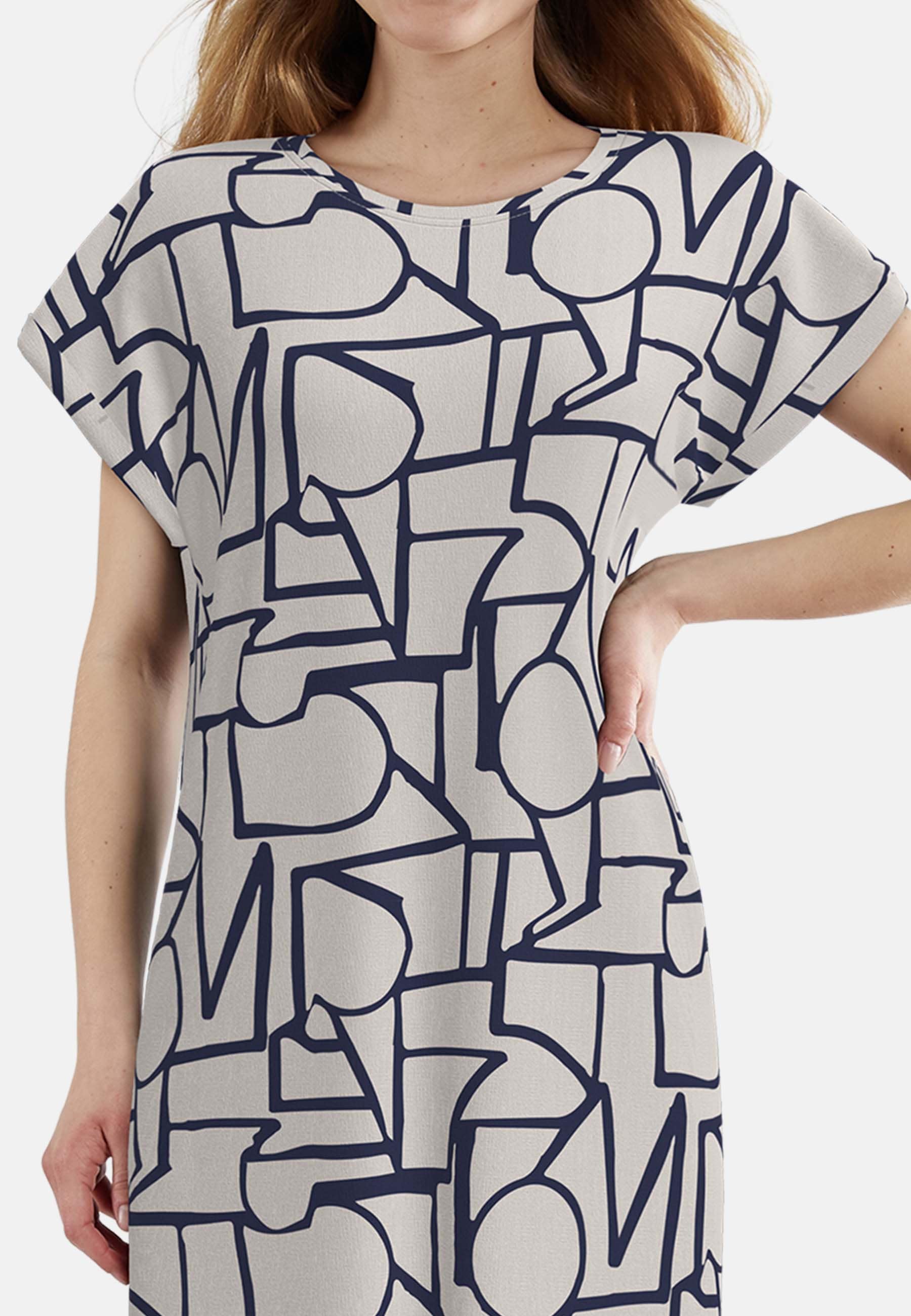 TOM TAILOR Chemise de nuit knielang, mit Muster, Kurzarm, Rundhalsausschnitt, Viskosemix