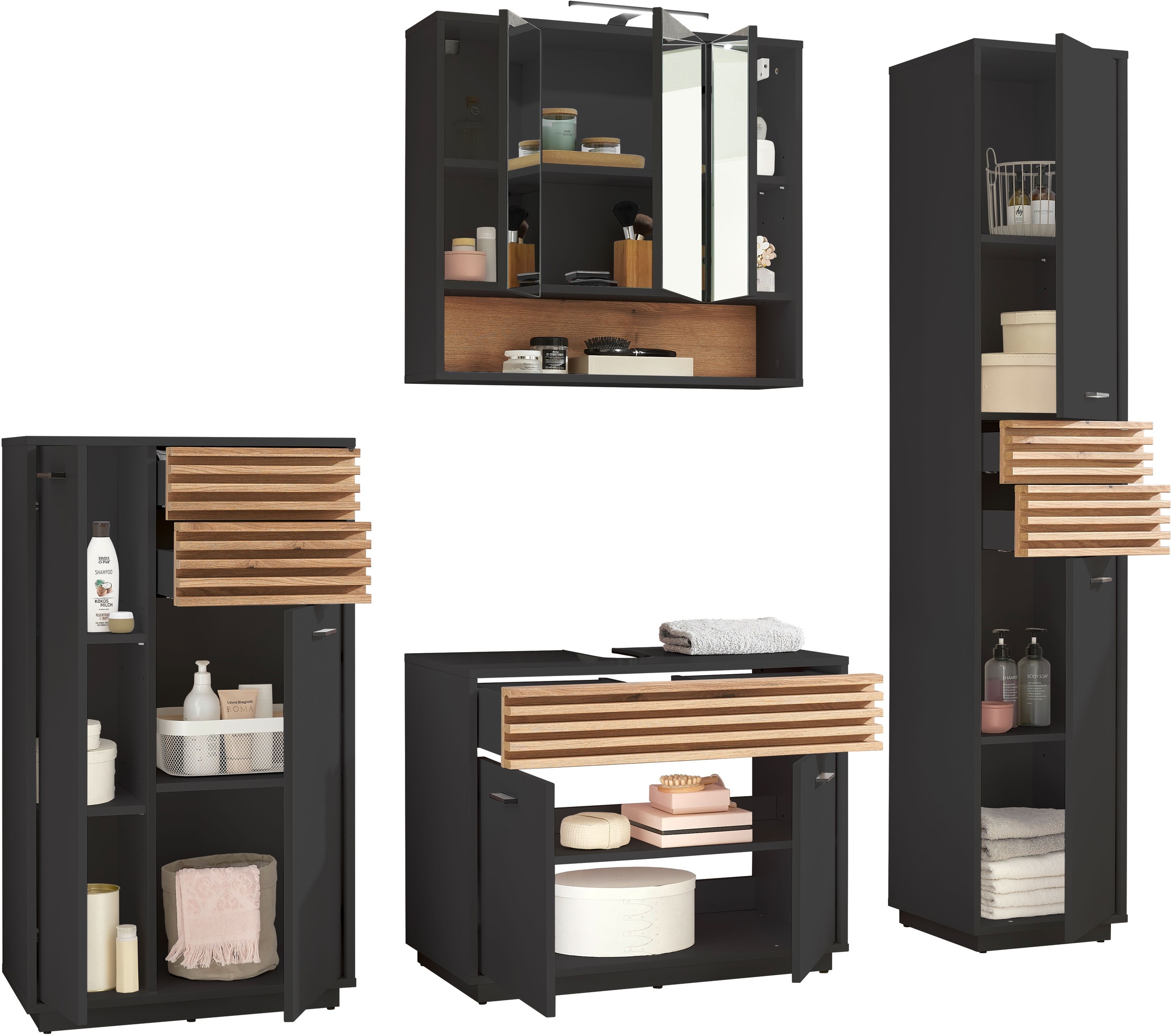 BASIC by Balculina Armoire sous lavabo »Liguria B/H/T 80x64x40 cm« 1 cuis tlg. Largeur 80cm, tiroir sous plan, FSC-Mix 70%
