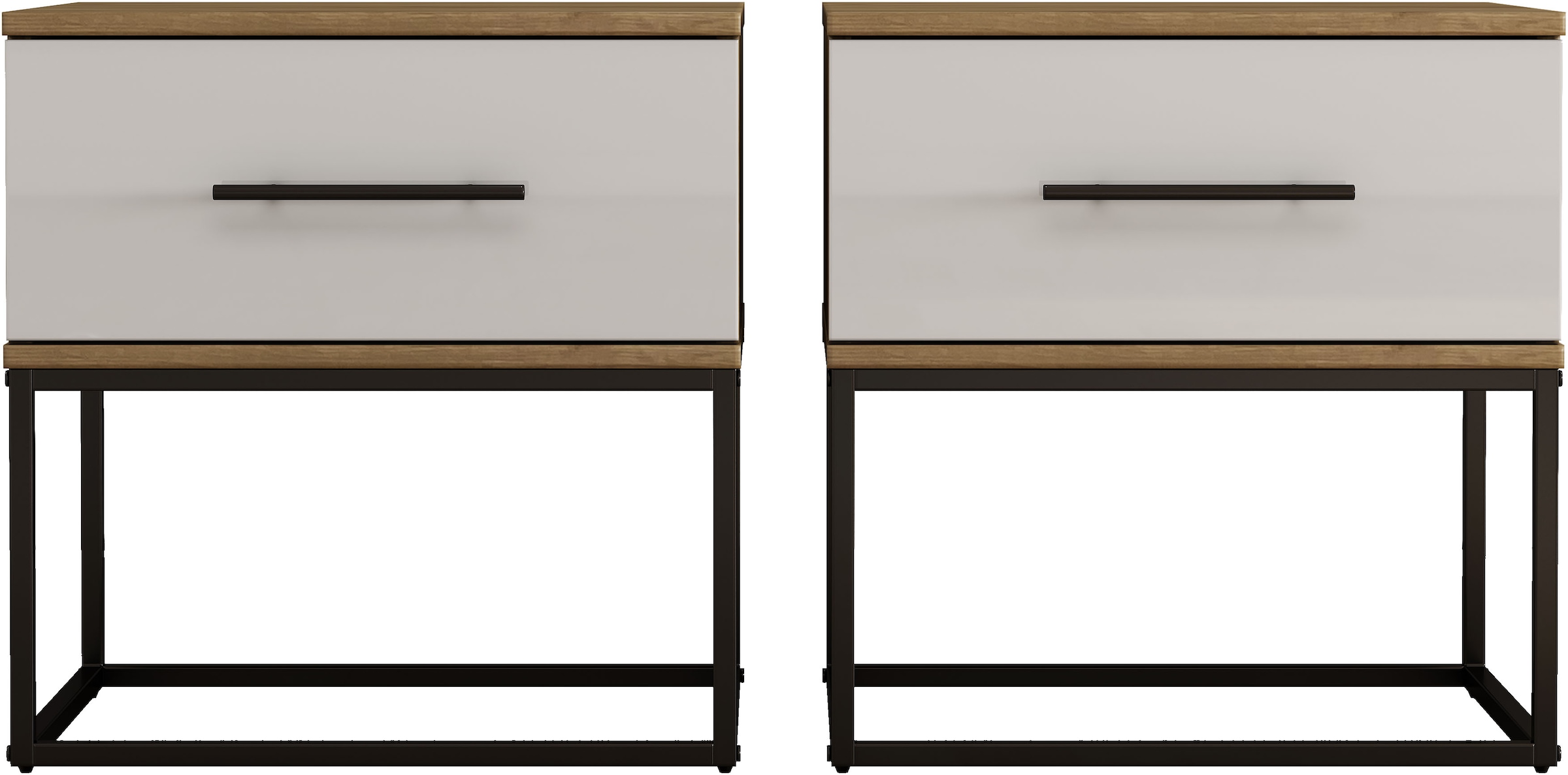 GOODproduct Nachtkommode »Lucca Nachttisch Set mit Metallkufen und schwarzen Griffen« Set, 2 Schränke im Set , Hochglanz Fronten in weiss,  Nchttisch Set mit je einer Schublade in Loft Design