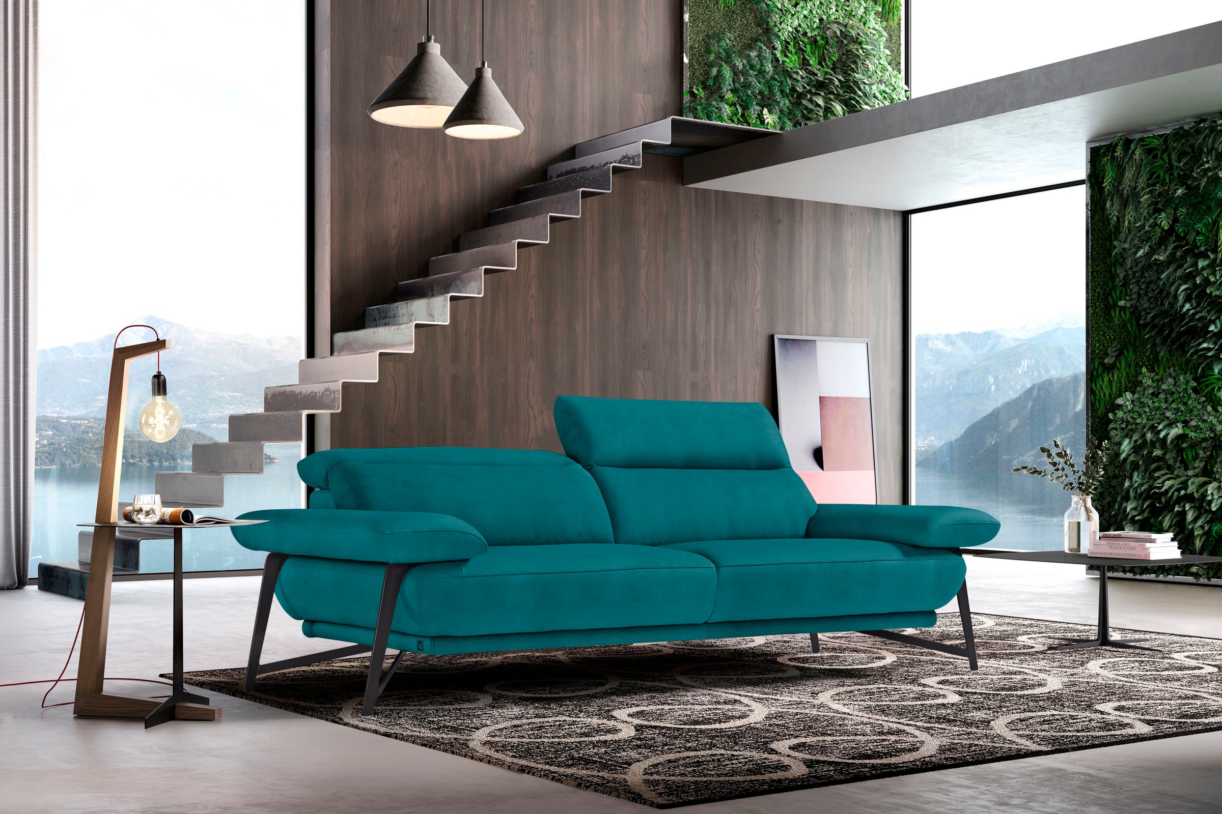 Image of Egoitaliano 2,5-Sitzer "Anais, Designsofa mit erstklassigem Sitzkomfort, Fussfarbe schattengrau" Kopfteil verstellbar, 232 cm, Luxus-Microfaser, blaurün