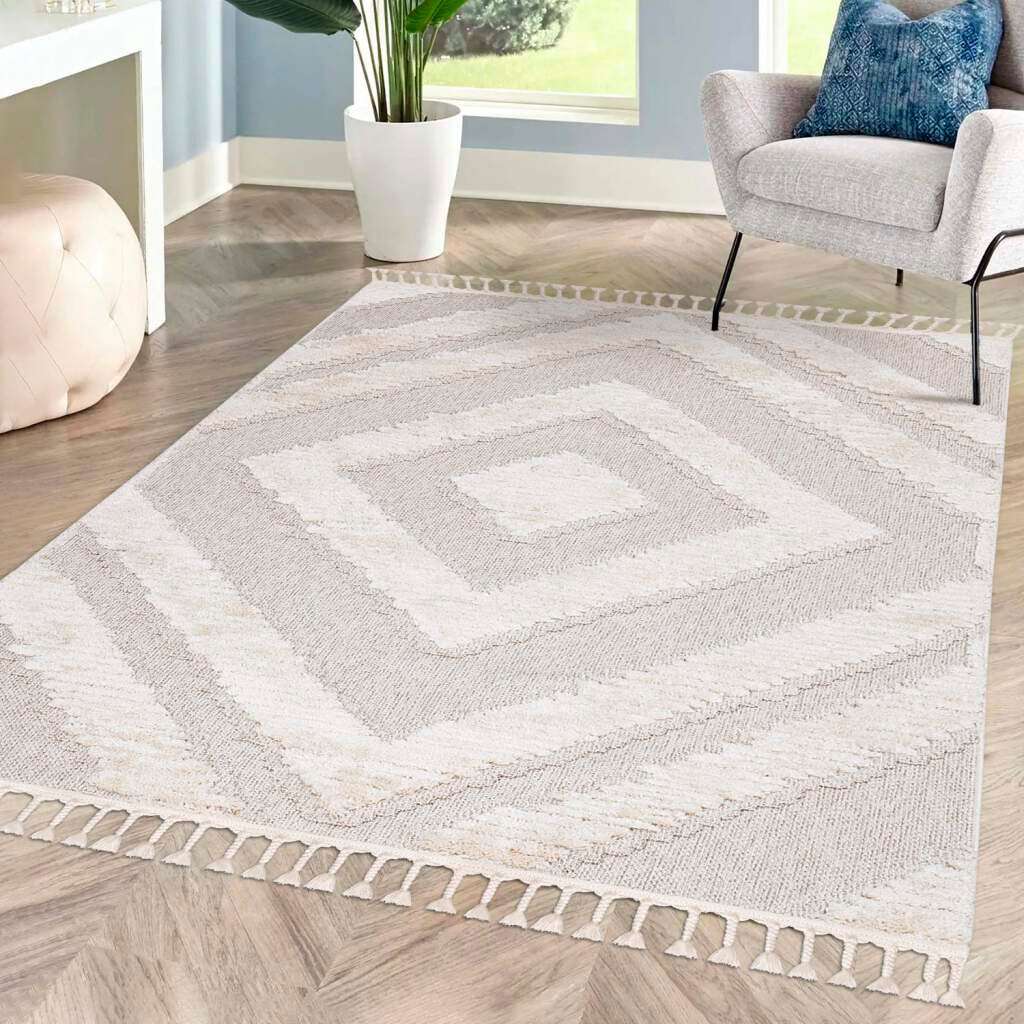 Fransen, rechteckig, City 813«, Raute-Muster, jetzt Boho-Stil, kaufen Teppich mit »Valencia Sisal Carpet 3D-Effekt,