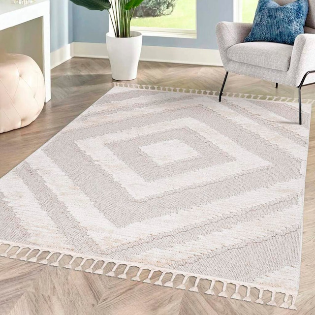 Carpet City Teppich »Valencia 813«, rechteckig, Boho-Stil, Raute-Muster,  3D-Effekt, mit Fransen, Sisal jetzt kaufen