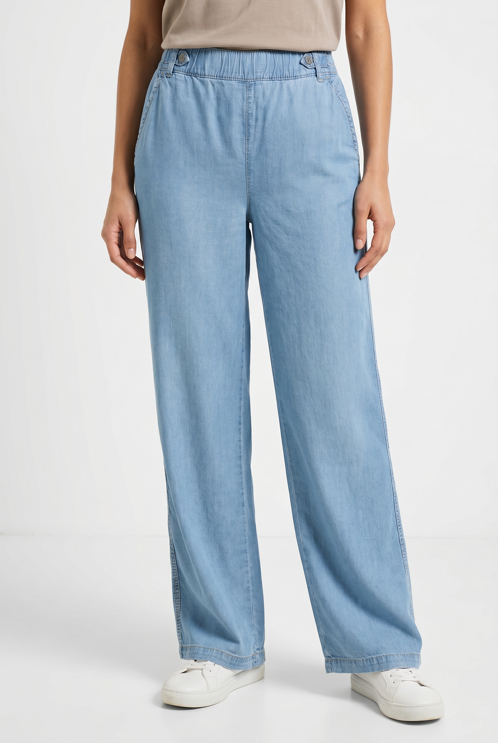 Image of STREET ONE Stoffhose Weite Sommerhose mit Gummibund und Knopfdetails