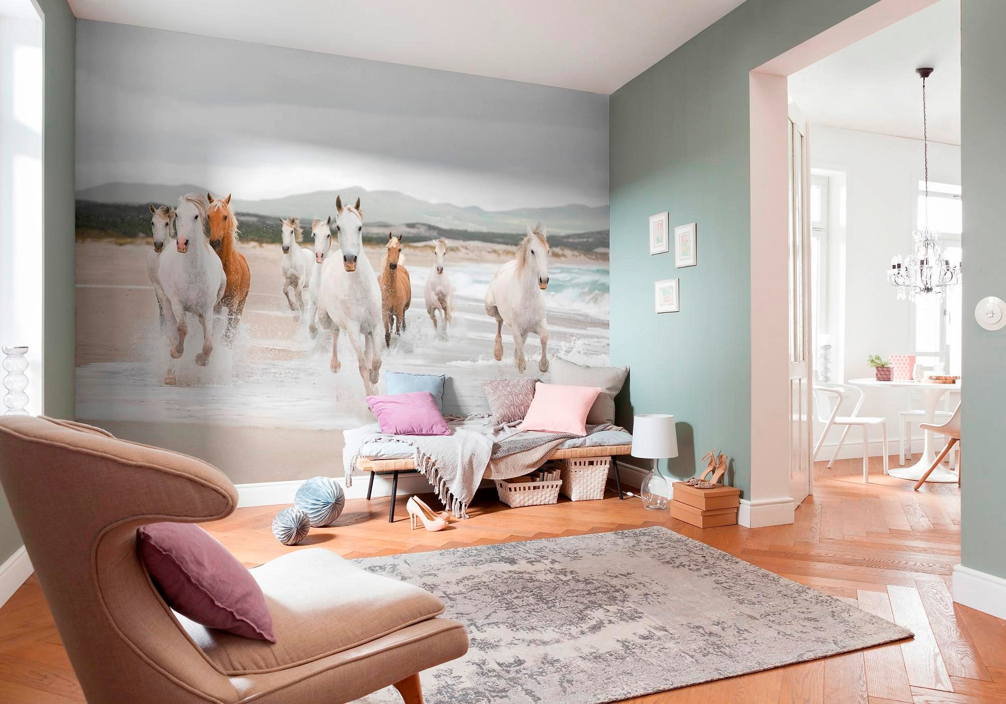 Komar Papier peint photo »White Horses - Grösse 368 x 254 cm« imprimé Wohnzimmer, Schlafzimmer