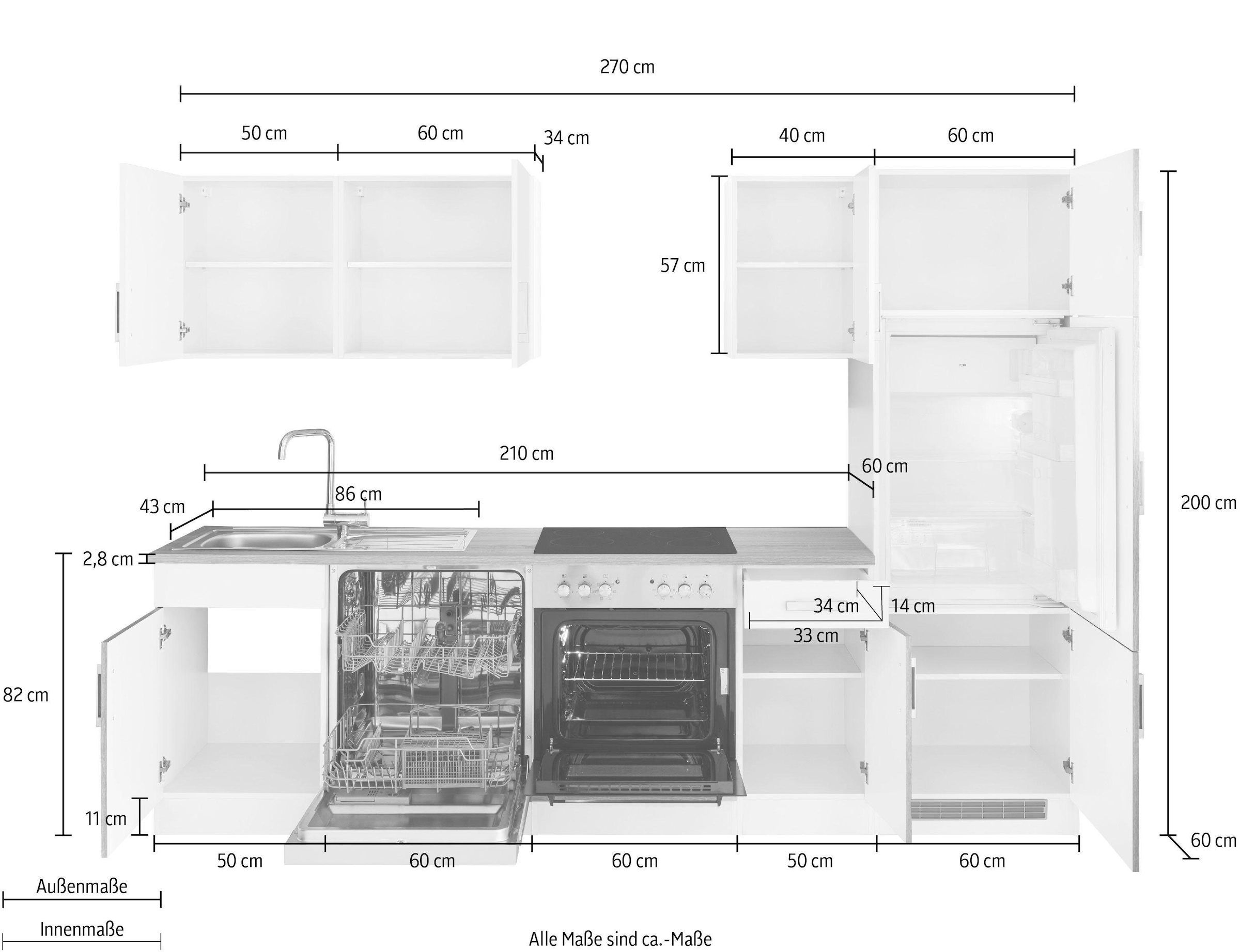 KOCHSTATION Kitchenette »KS-Gera« Largeur 270 cm, au choix avec appareils électroménagers, avec plan de travail