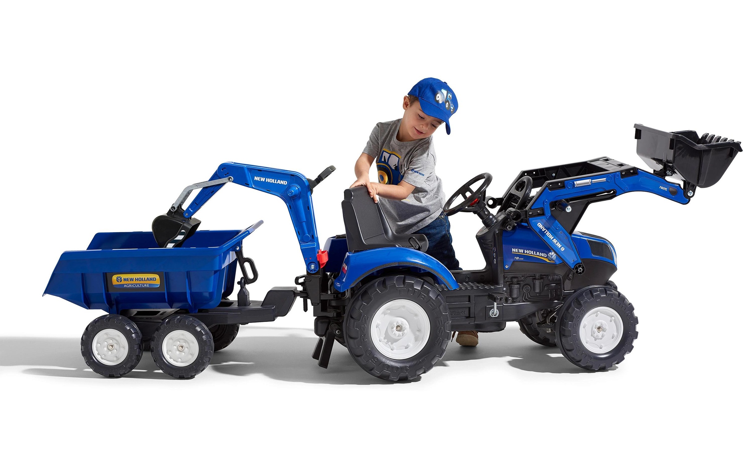 Falk New Holland backhoe with excavator and Maxi tipping trailer F3090W