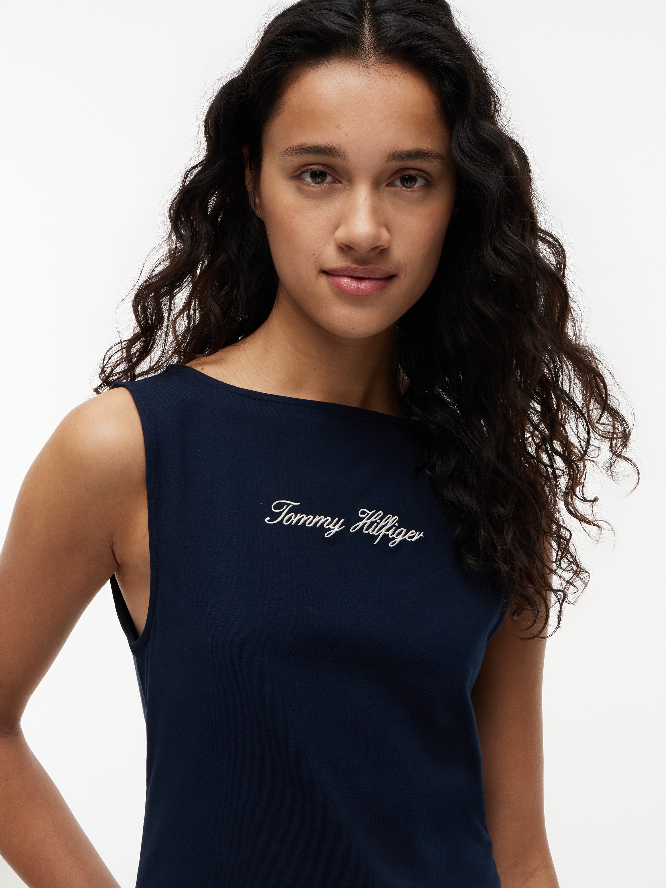 Tommy Hilfiger Tanktop »CLASSIC SCRIPT BOAT-NK TOP« Baumwollmischung, U-Boot Ausschnitt