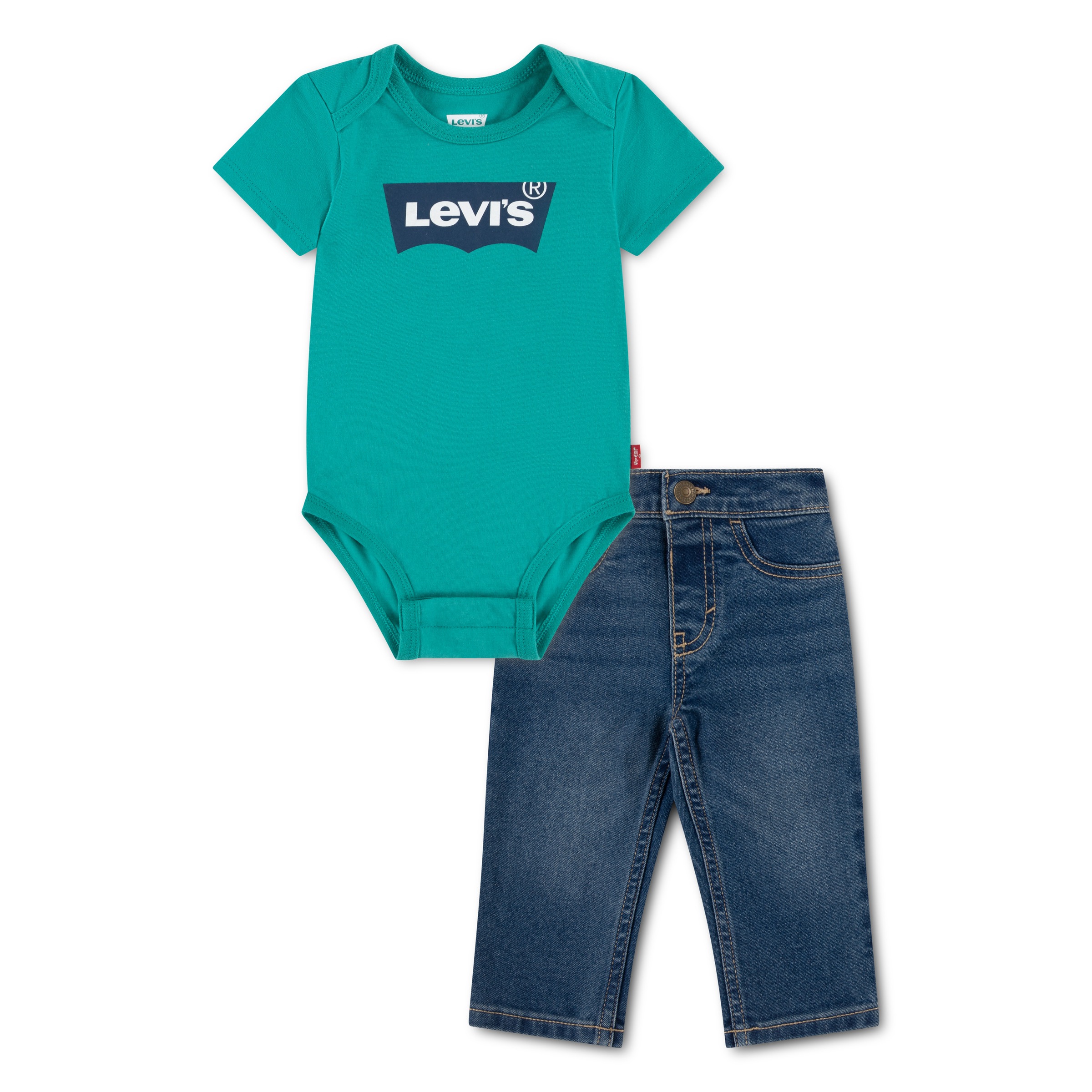 Image of Levis Kids Body & Hose "LVB CORE TEE & DENIM PANT SET" Set, 2 Kurzarmbody mit Logoprint und Rundhalsausschnitt