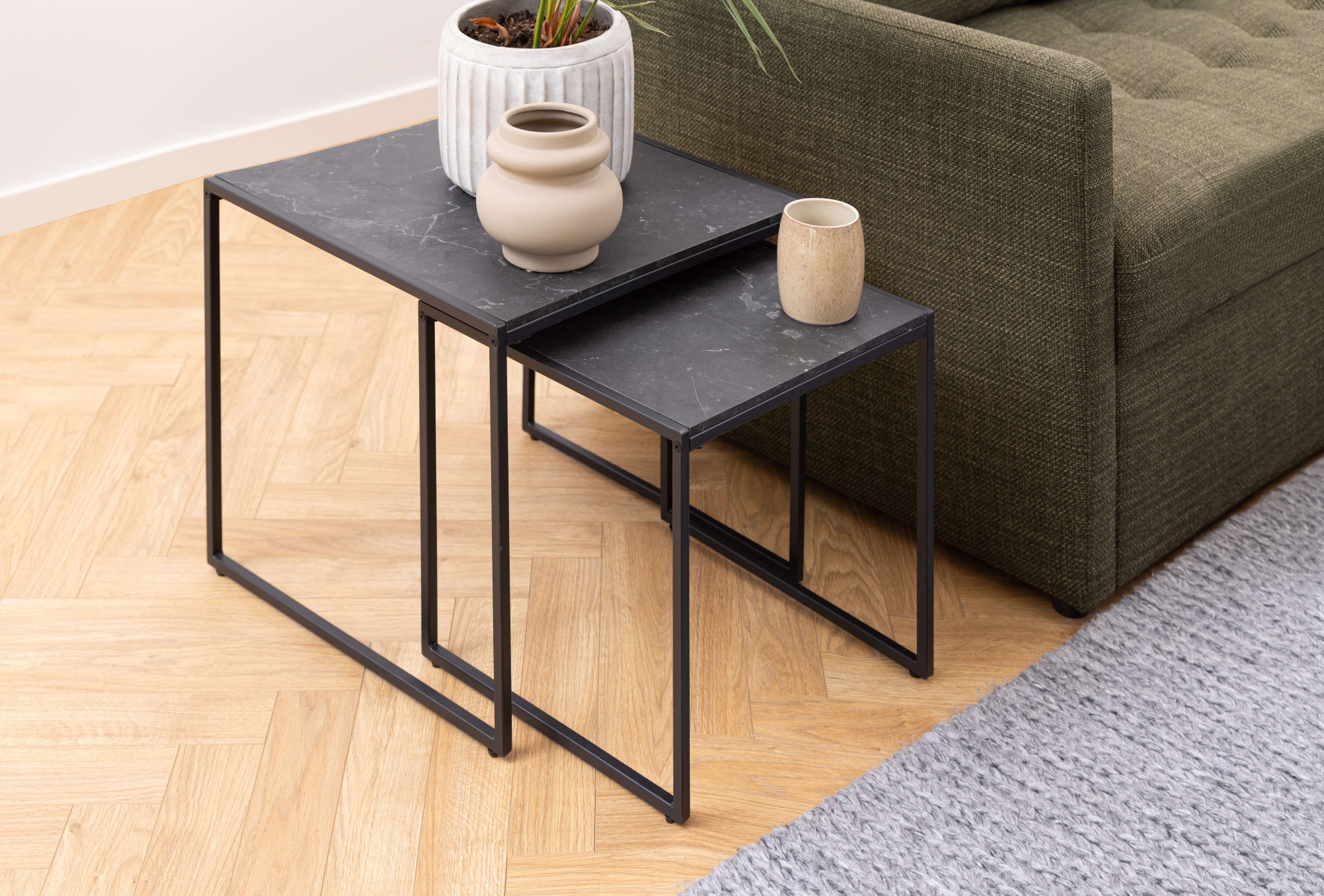 ACTONA GROUP Beistelltisch »Infinity« Set, 3 Stück,  Satz mit Tischen, Schlittenbeine aus schwarzem Metall, (Set, 2 st)
