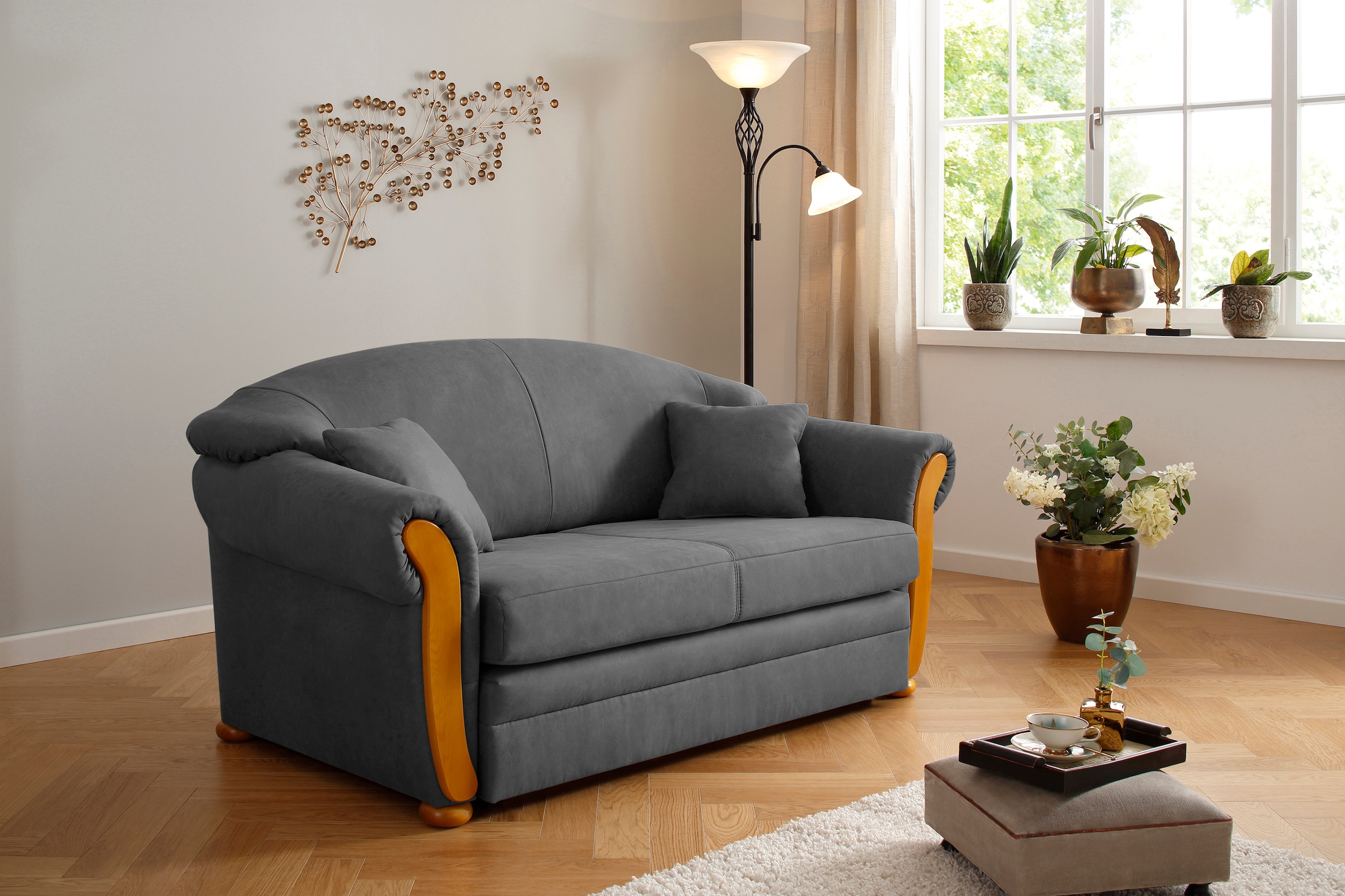 Home affaire Schlafsofa »Milano bequem, Federkern, Längsschläfer, Bettfunktion, Breite 174cm« Hoher Sitzkomfort mit Schlaffunktion und Bettkasten, incl. Zierkissen