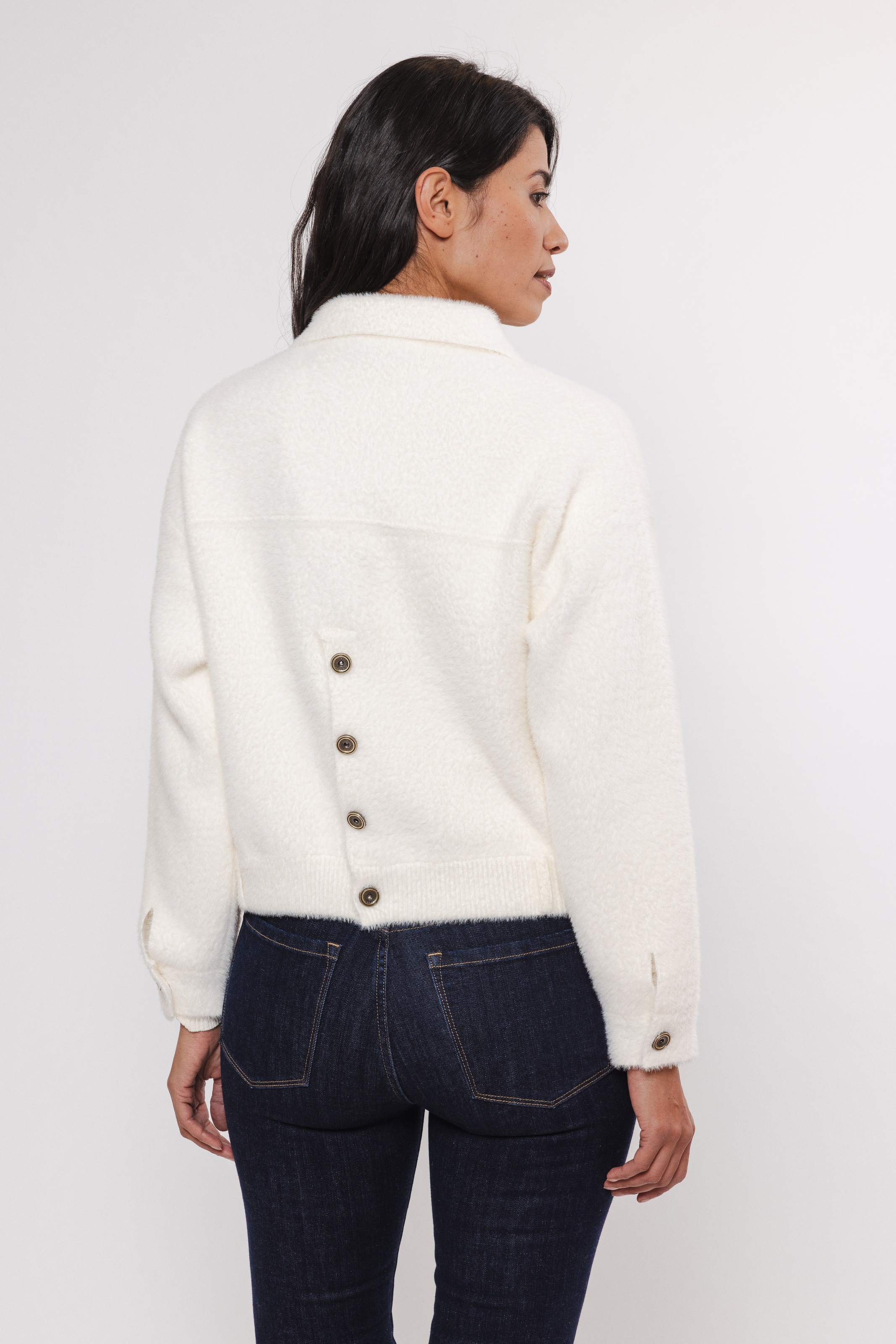 Rino & Pelle Cardigan »BUBBLY« avec aspect pelucheux, manches longues, col rond, sans capuche, en mélange de matières