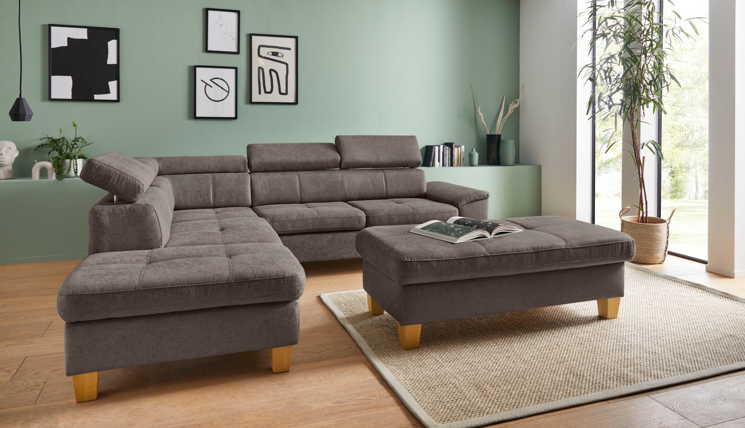 exxpo - sofa fashion Ecksofa »Enya, aufwendige Detailverarbeitung, hoher Sitzkomfort, bequem, L-Form«, mit Kopfteilverstellung, wahlweise Bettfunktion u. Bettkasten