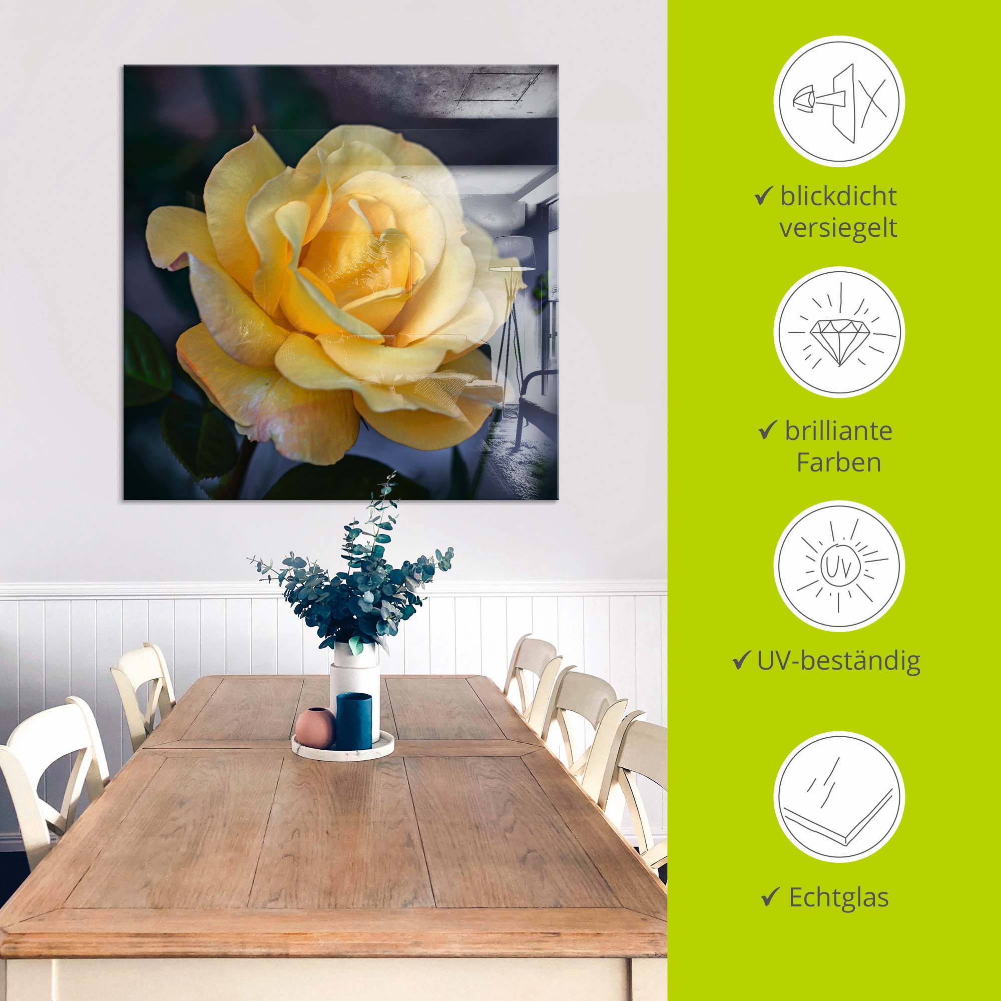 Artland Tableau en verre »Gelbe Rose« 1 cuis tlg. in verschiedenen Grössen