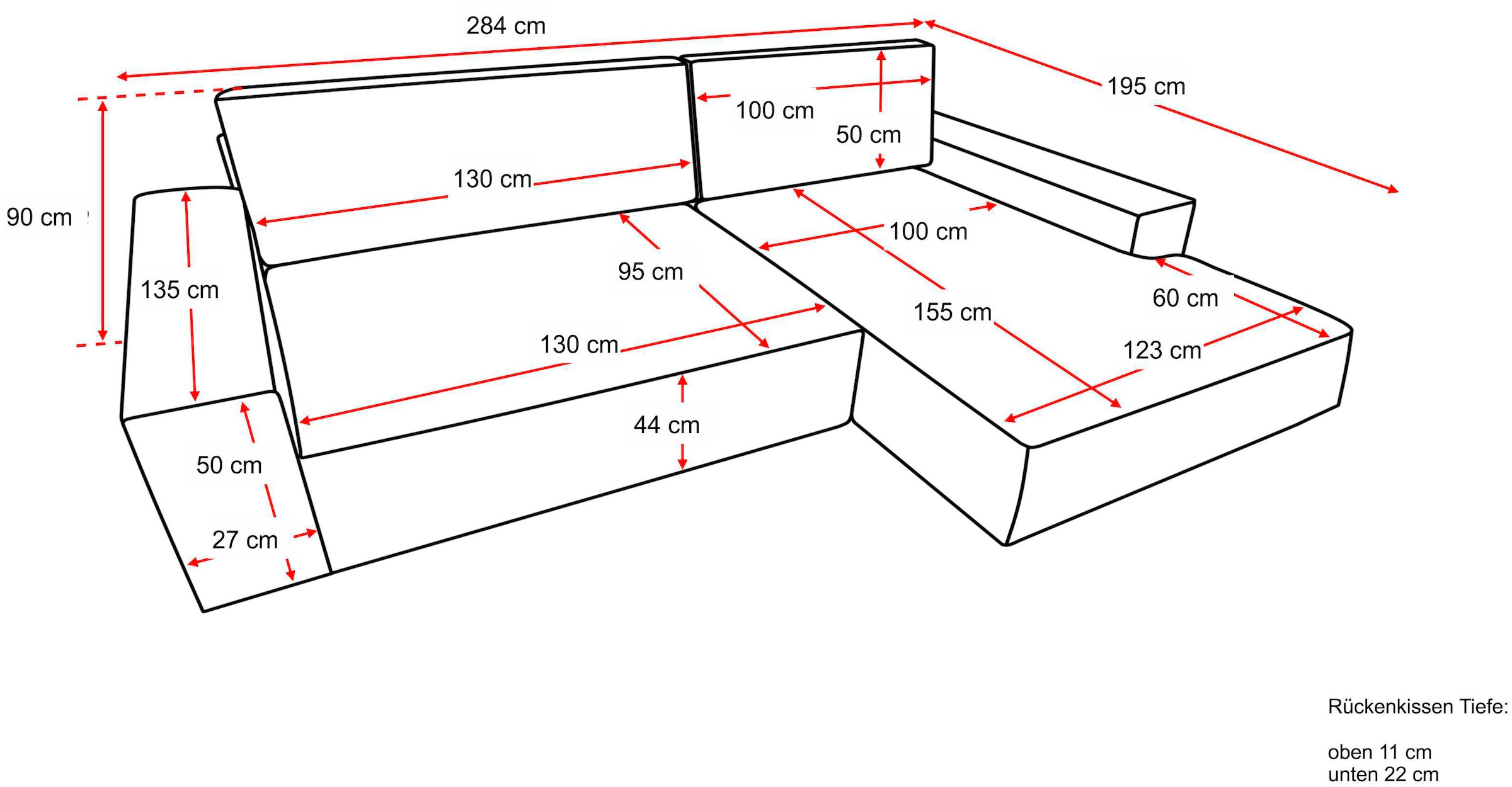 Home affaire Ecksofa »NEU: SHERWOOD XXL 284, Big-Sofa L-Form, tiefe Sitzfläche 95 cm, Cord« Recamiere rechts/links, als Schlafsofa stellbar, Cord u. Leinenoptik