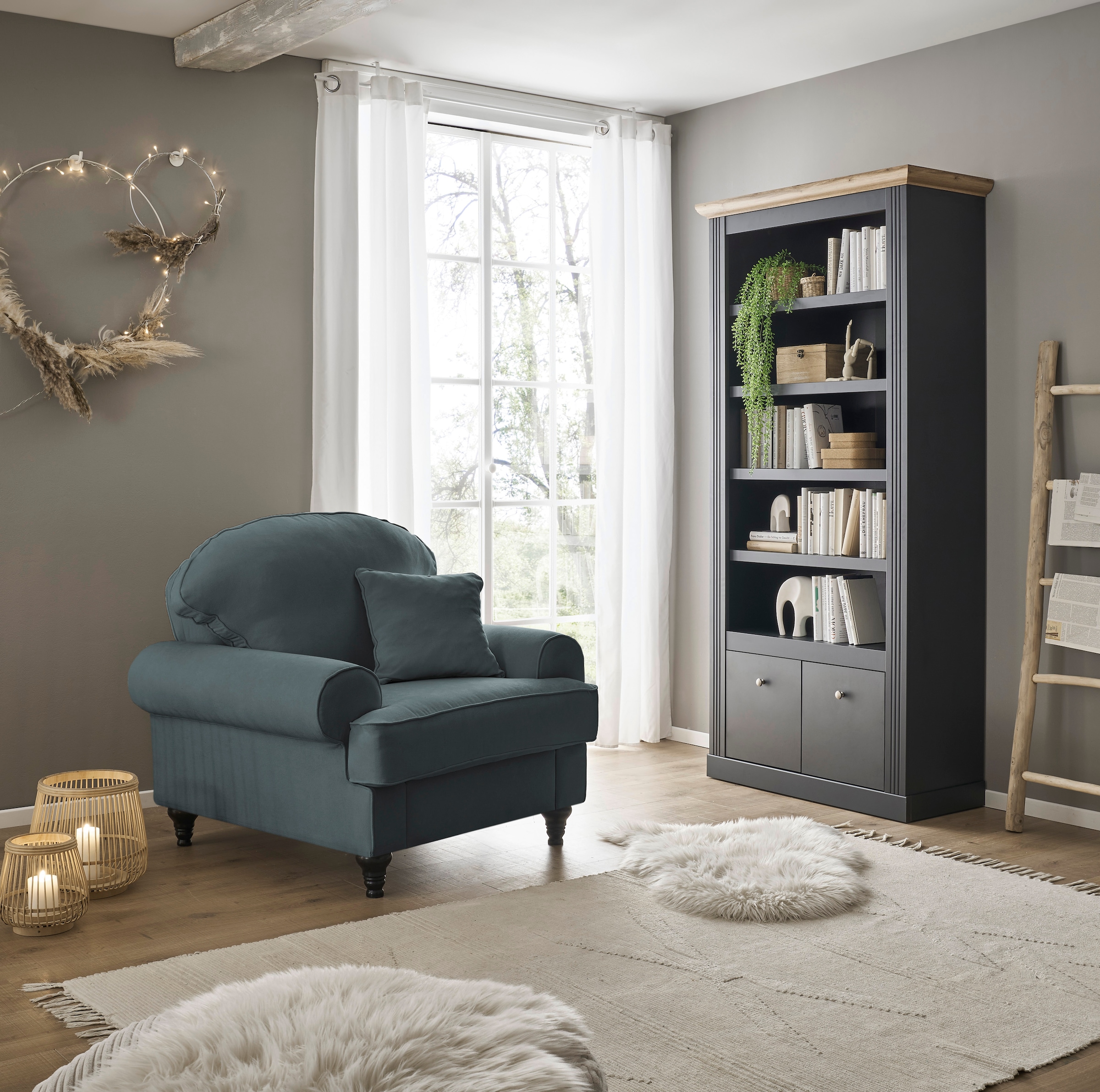 GOODproduct Fauteuil »Westminster mit hochwertigem Microfaserbezug, in 5 Farben verfügbar« rembourrage à ressorts, pied tourné, coussin décoratif inclus