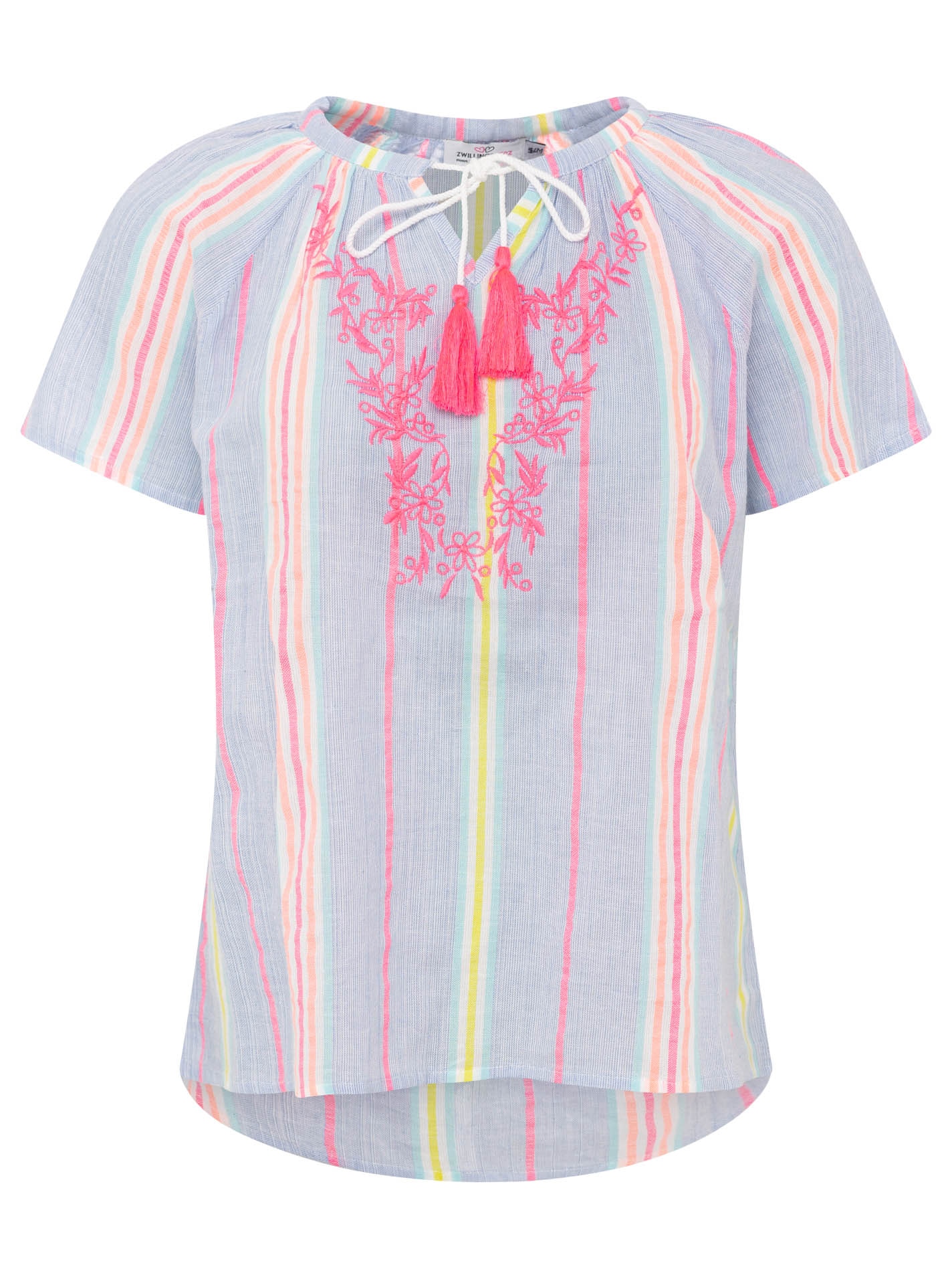 Zwillingsherz Blouse à manches courtes »"Summer Stripes"« rayures, cordon de serrage et pompons, manches courtes