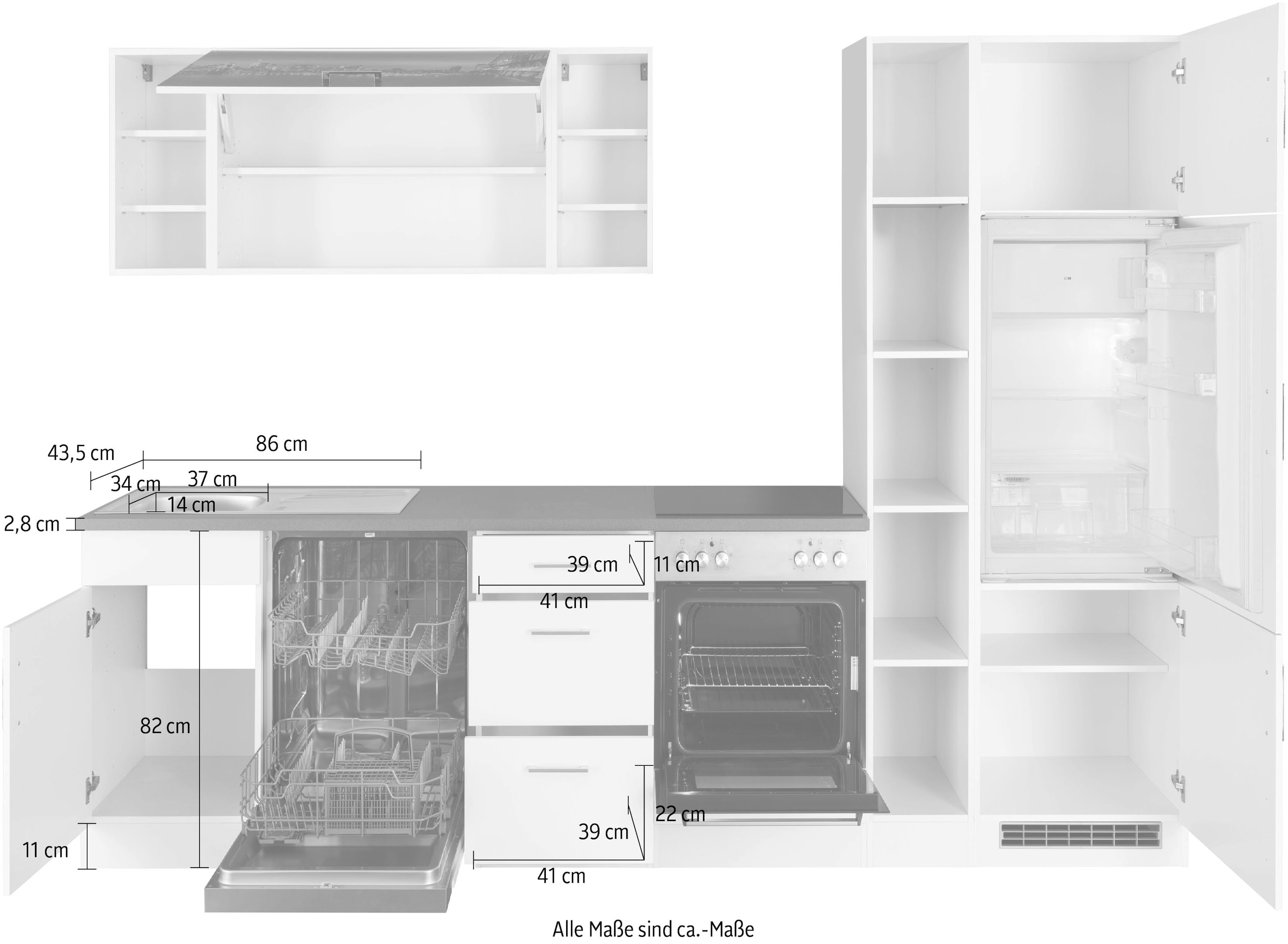 KOCHSTATION Kitchenette »KS-Paris – Küchen mit einzigartigen Fotomotiven auf den Fronten« largeur 280 cm, au choix avec appareils électriques, avec impression motif