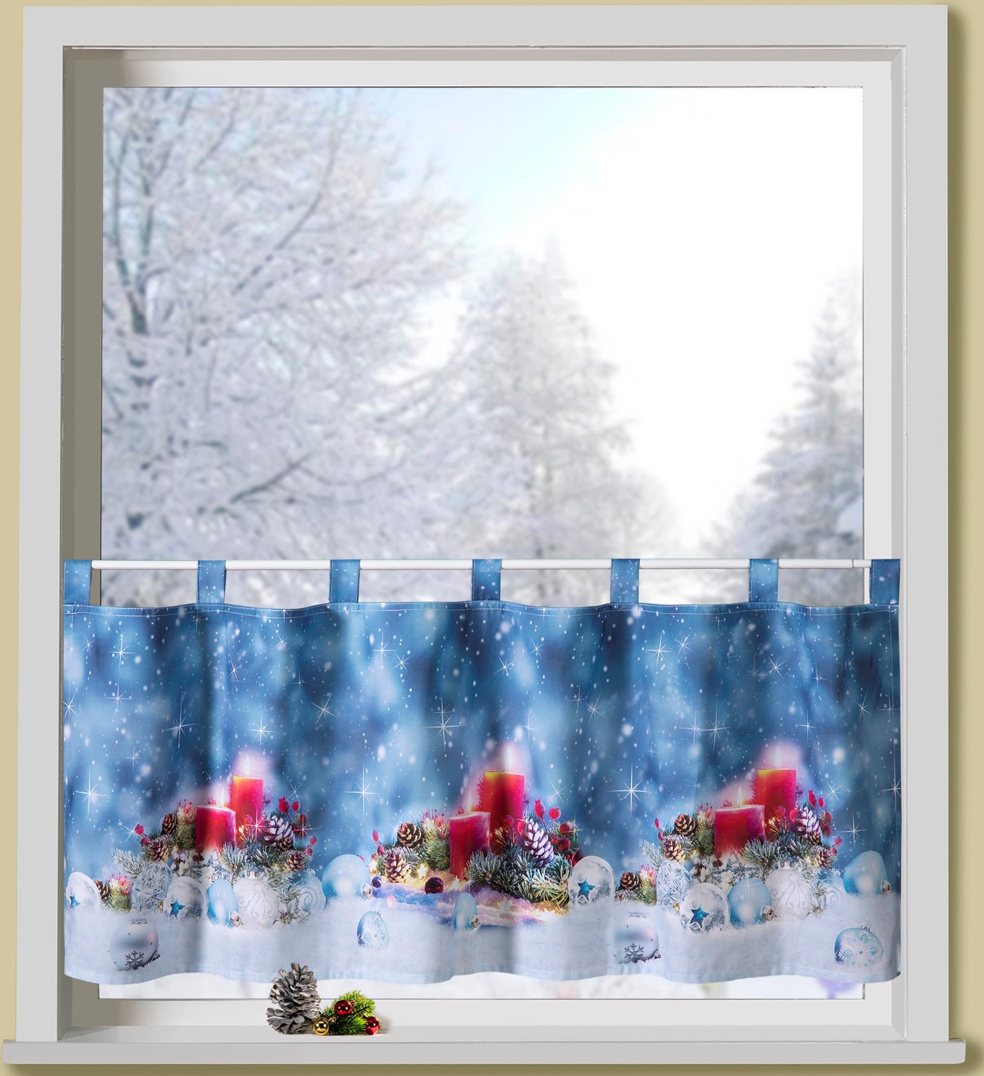 Image of Weckbrodt Scheibengardine "rote Kerzen" Schlaufen 1 Stk. tlg. Bistro, Microsatin, Weihnachten, HxB 45x120cm, Gardine, Store