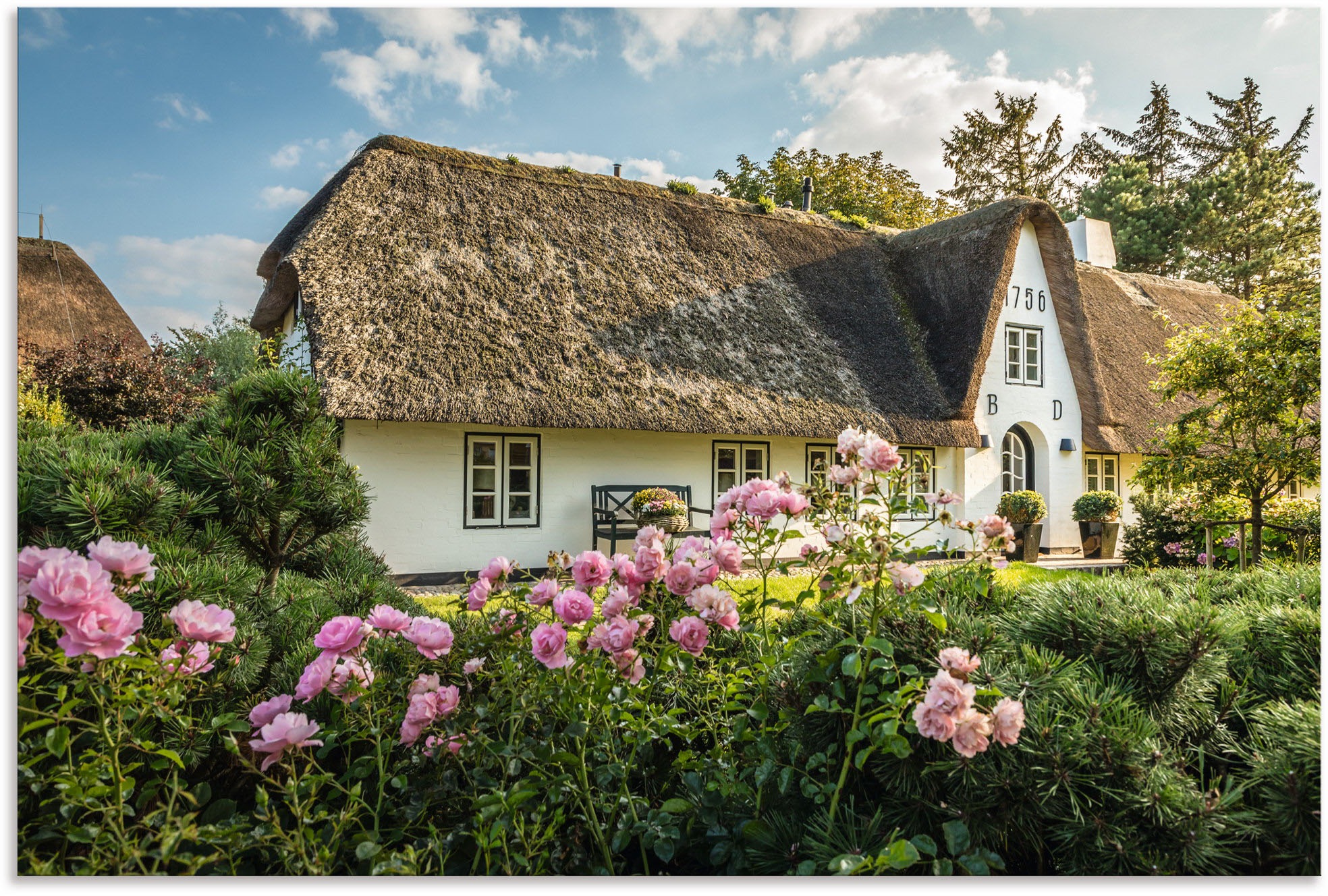 Image of Artland Wandbild »Historischer reetgedeckter Hof in Keitum«, Gartenbilder, (1 St.), in vielen Grössen & Produktarten - Alubild / Outdoorbild für den Aussenbereich, Leinwandbild, Poster, Wandaufkleber / Wandtattoo auch für Badezimmer geeignet bei Ackermann